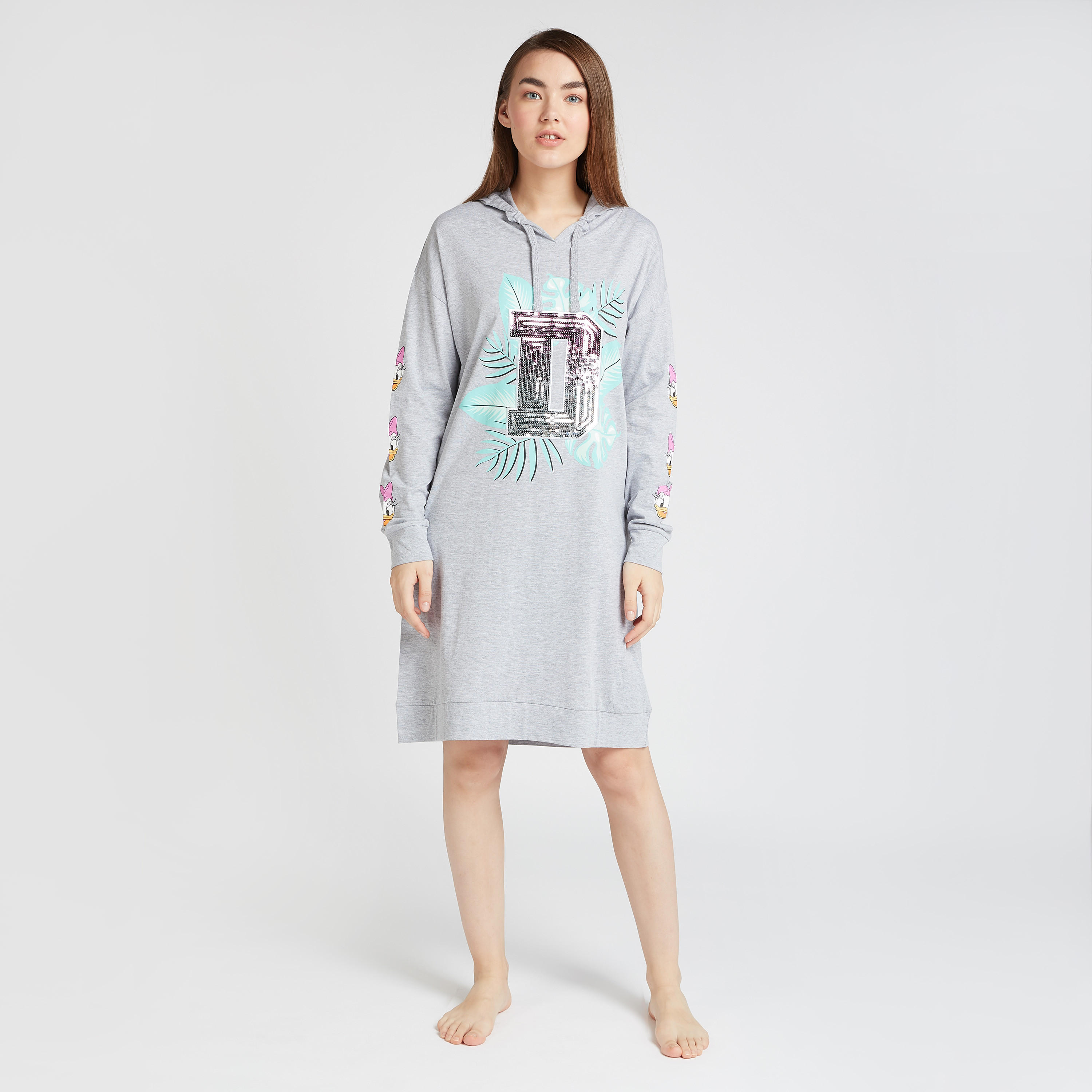 قميص نوم بقبّعة وأكمام طويلة وطبعات ديزي داك-women-clothing-nightwear-nighties-image-2