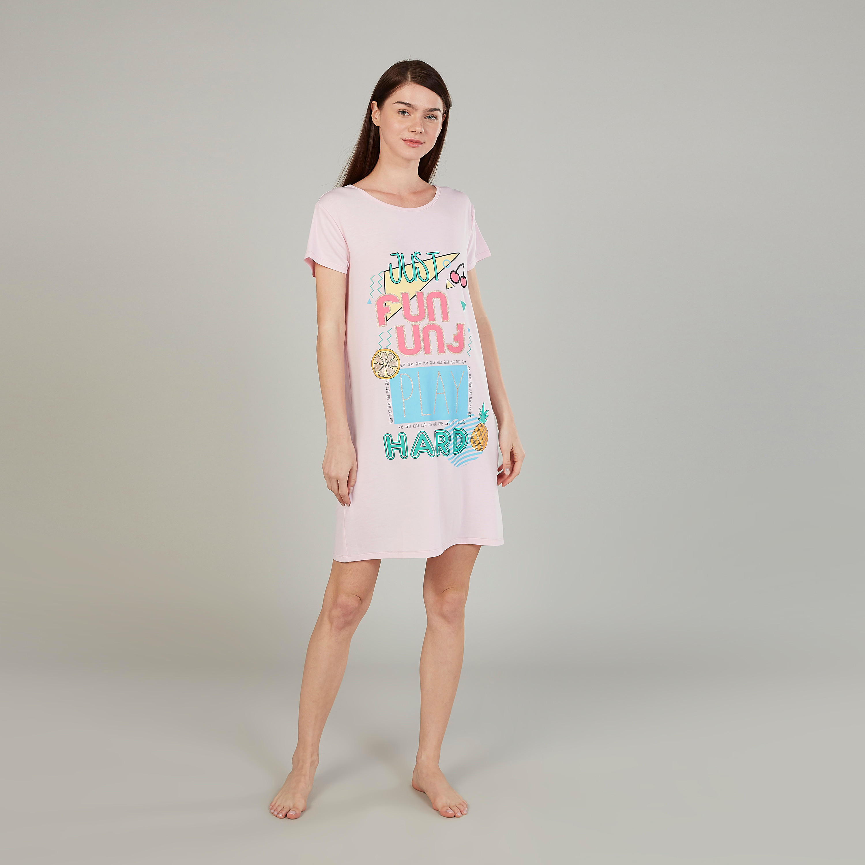 فستان نوم بياقة مستديرة وأكمام قصيرة وطبعات-women-clothing-nightwear-nighties-image-2
