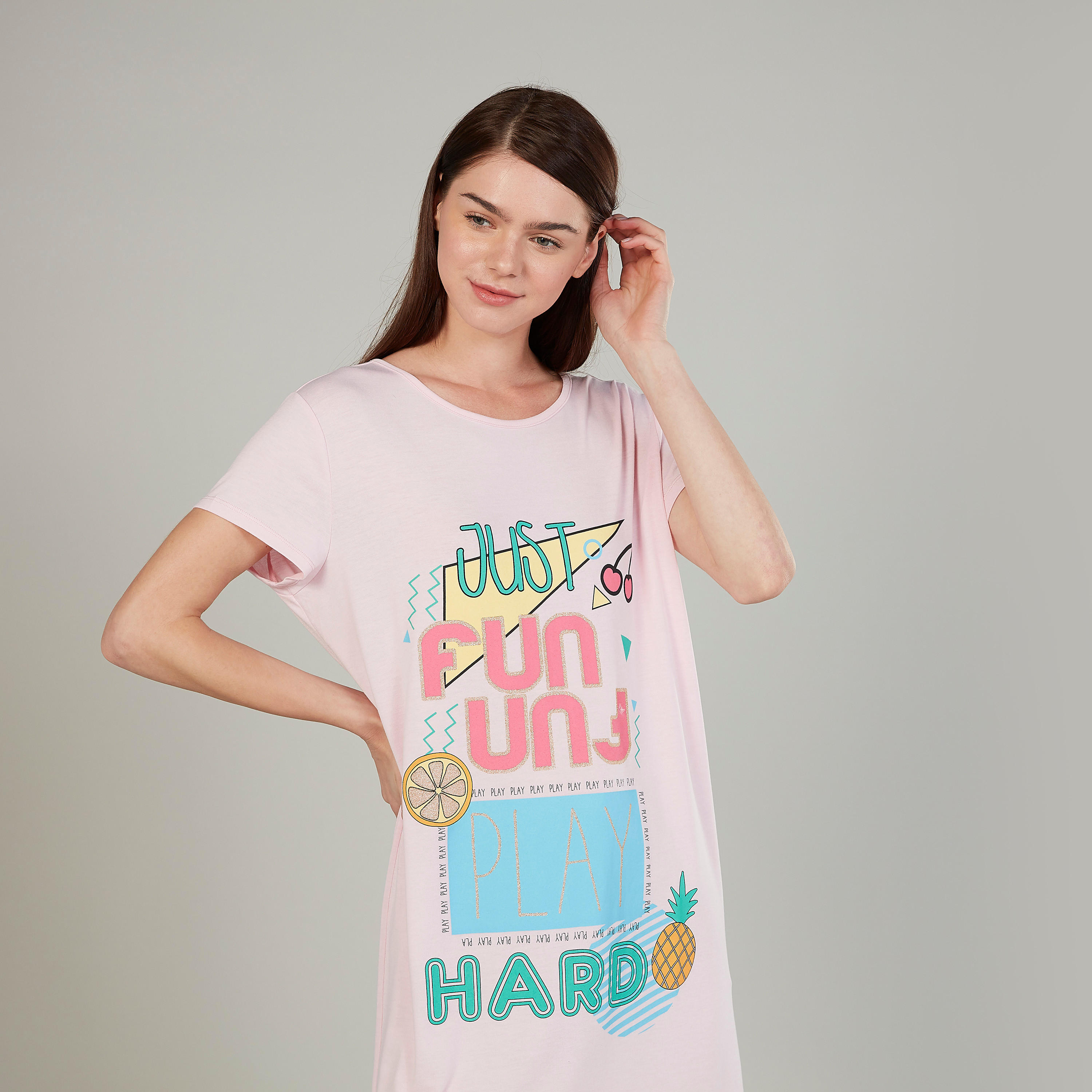 فستان نوم بياقة مستديرة وأكمام قصيرة وطبعات-women-clothing-nightwear-nighties-image-3