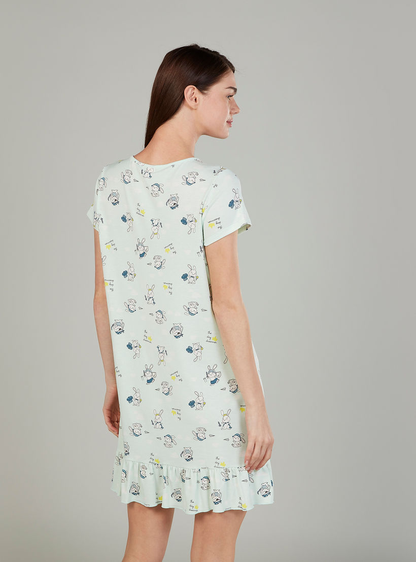فستان نوم بياقة مستديرة وأكمام قصيرة وطبعات-women-clothing-nightwear-nighties-image-4