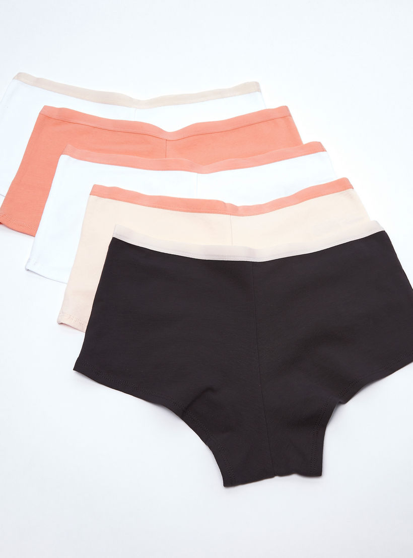 سراويل داخلية بوي شورت متنوعة بخصر مطّاطي - طقم من 5 قطع-women-clothing-lingerie-panties-image-3