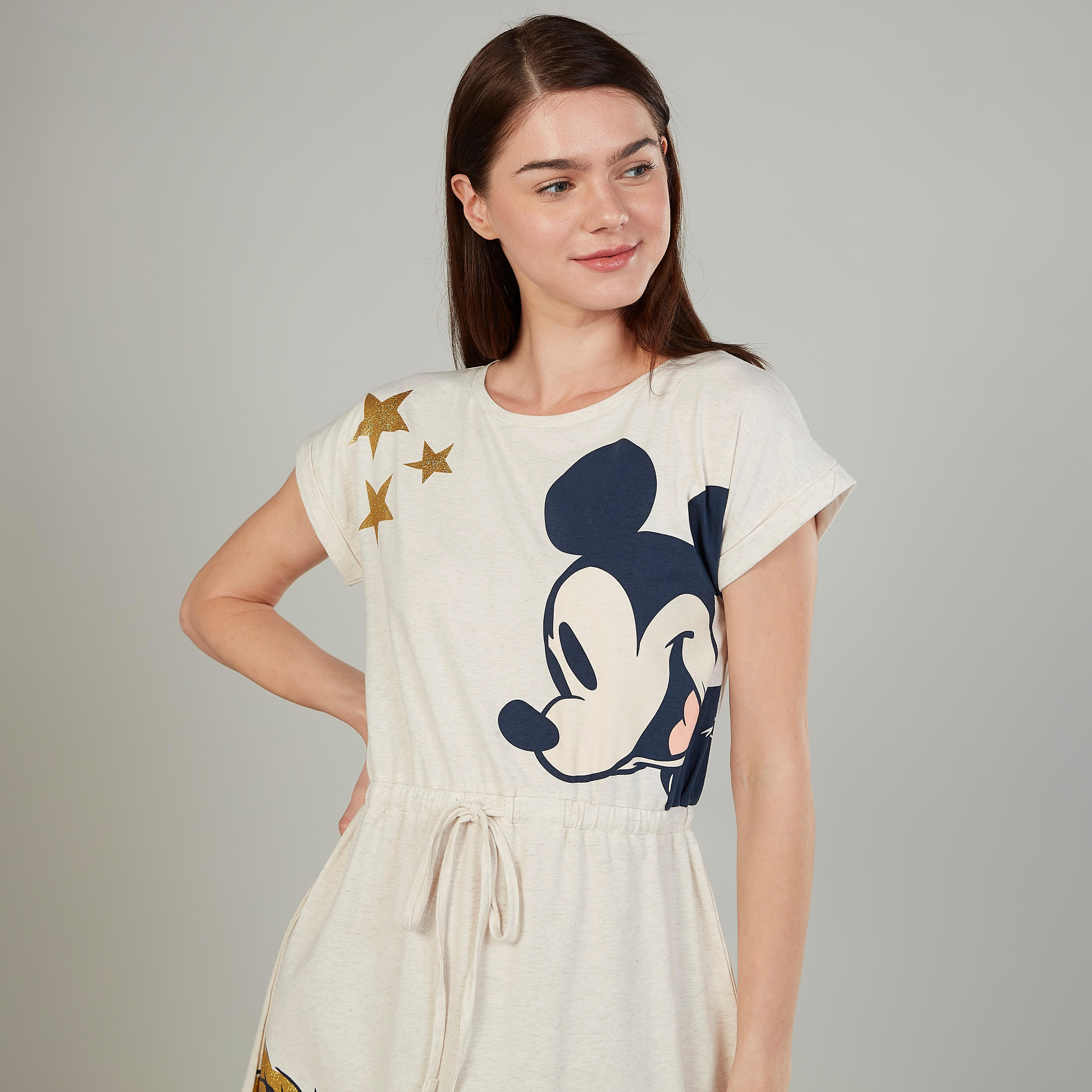 قميص نوم بأكمام قصيرة وخصر بأربطة وطبعات ميكي ماوس-women-clothing-nightwear-nighties-image-3