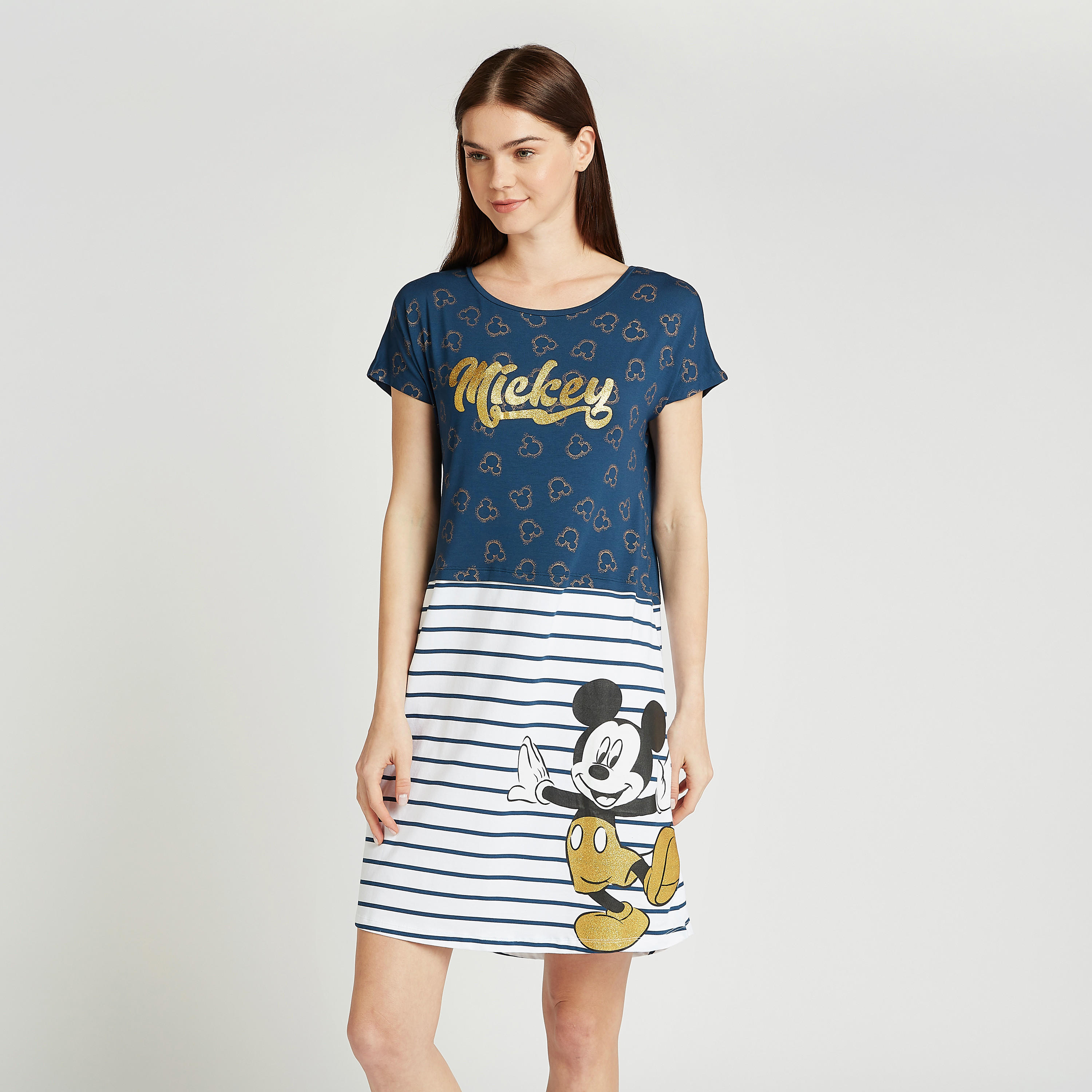 قميص نوم بياقة مستديرة وأكمام قصيرة وطبعات ميكي ماوس-women-clothing-nightwear-nighties-image-1