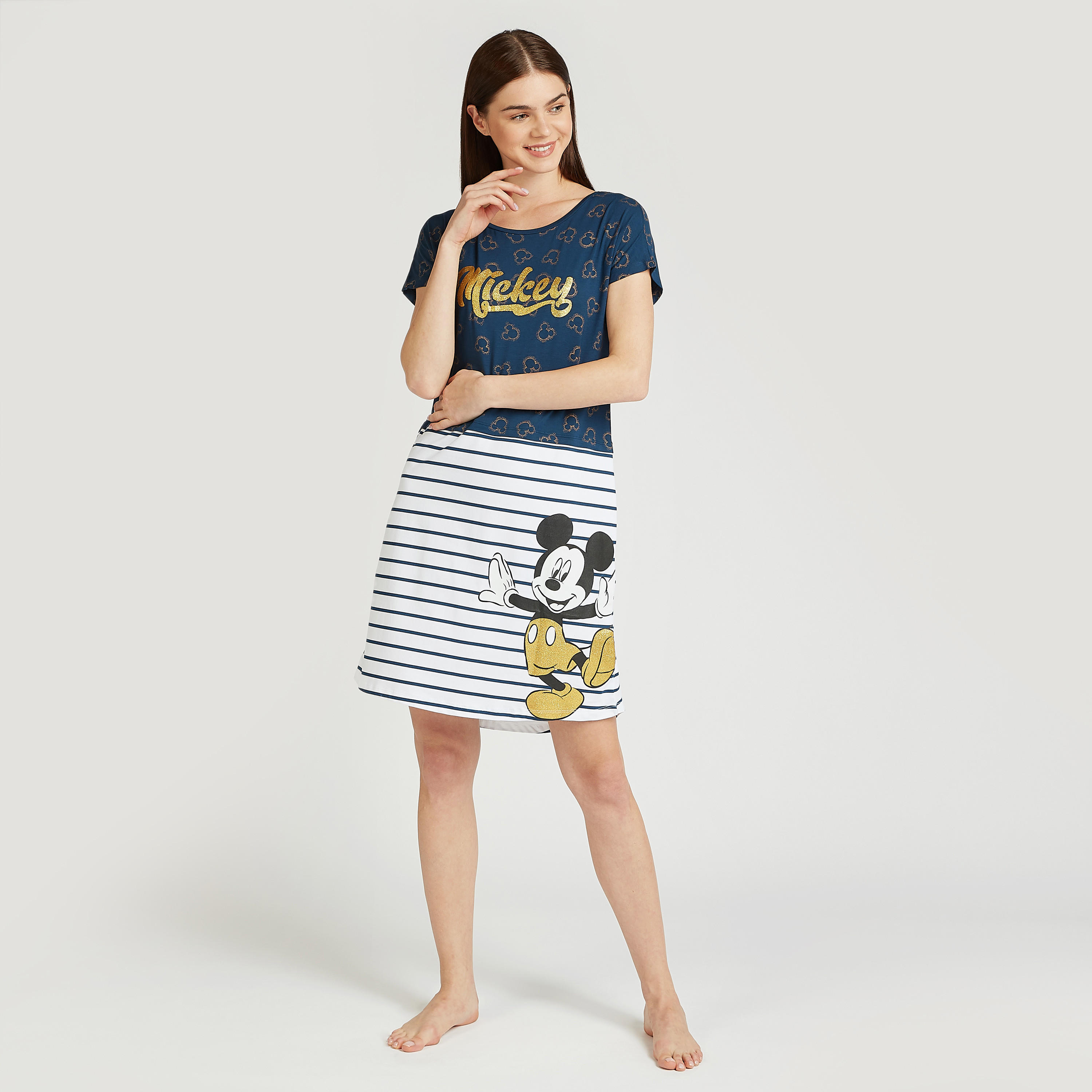 قميص نوم بياقة مستديرة وأكمام قصيرة وطبعات ميكي ماوس-women-clothing-nightwear-nighties-image-2
