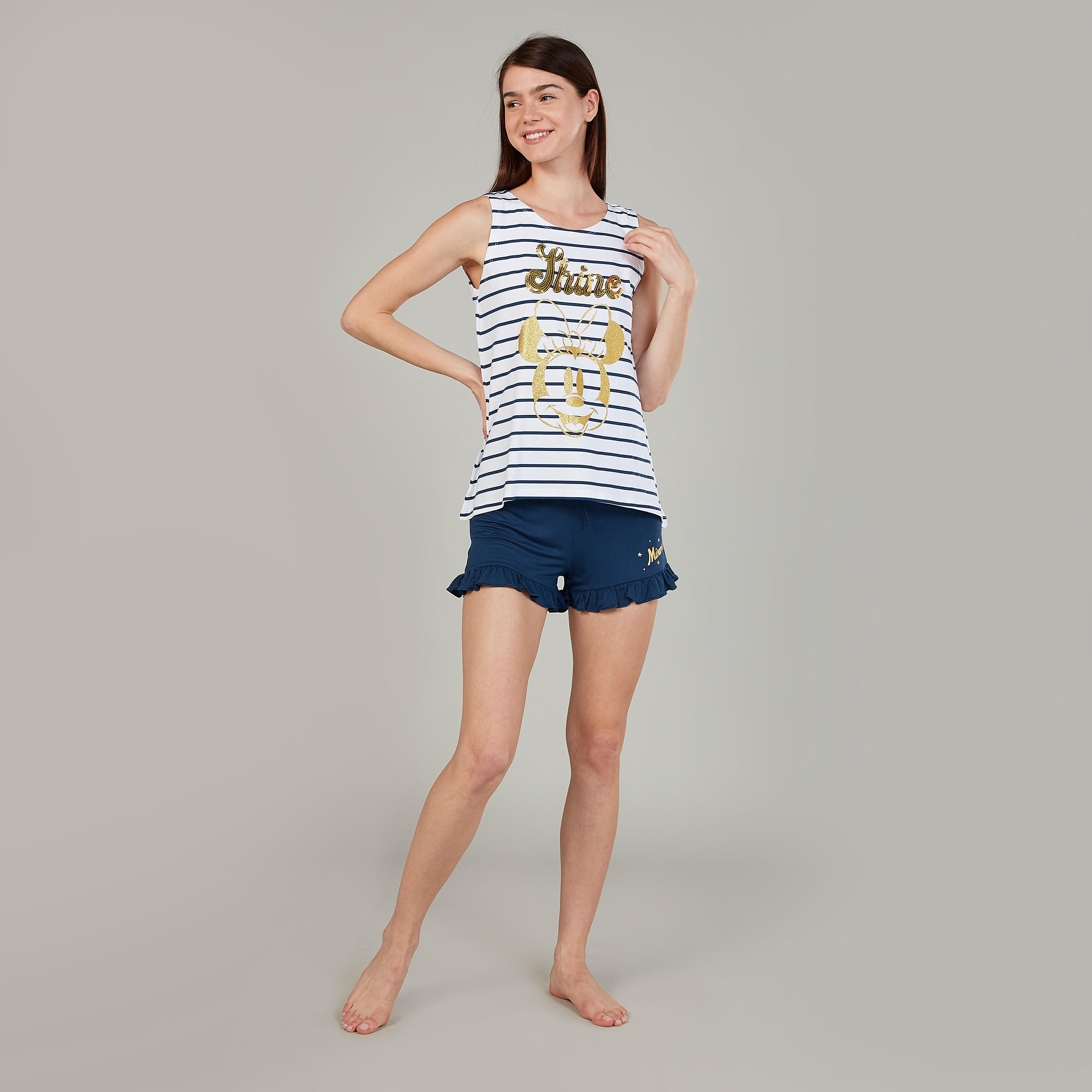 طقم شورت وتيشيرت دون أكمام بطبعات-women-clothing-nightwear-pyjamas-longsets-image-5