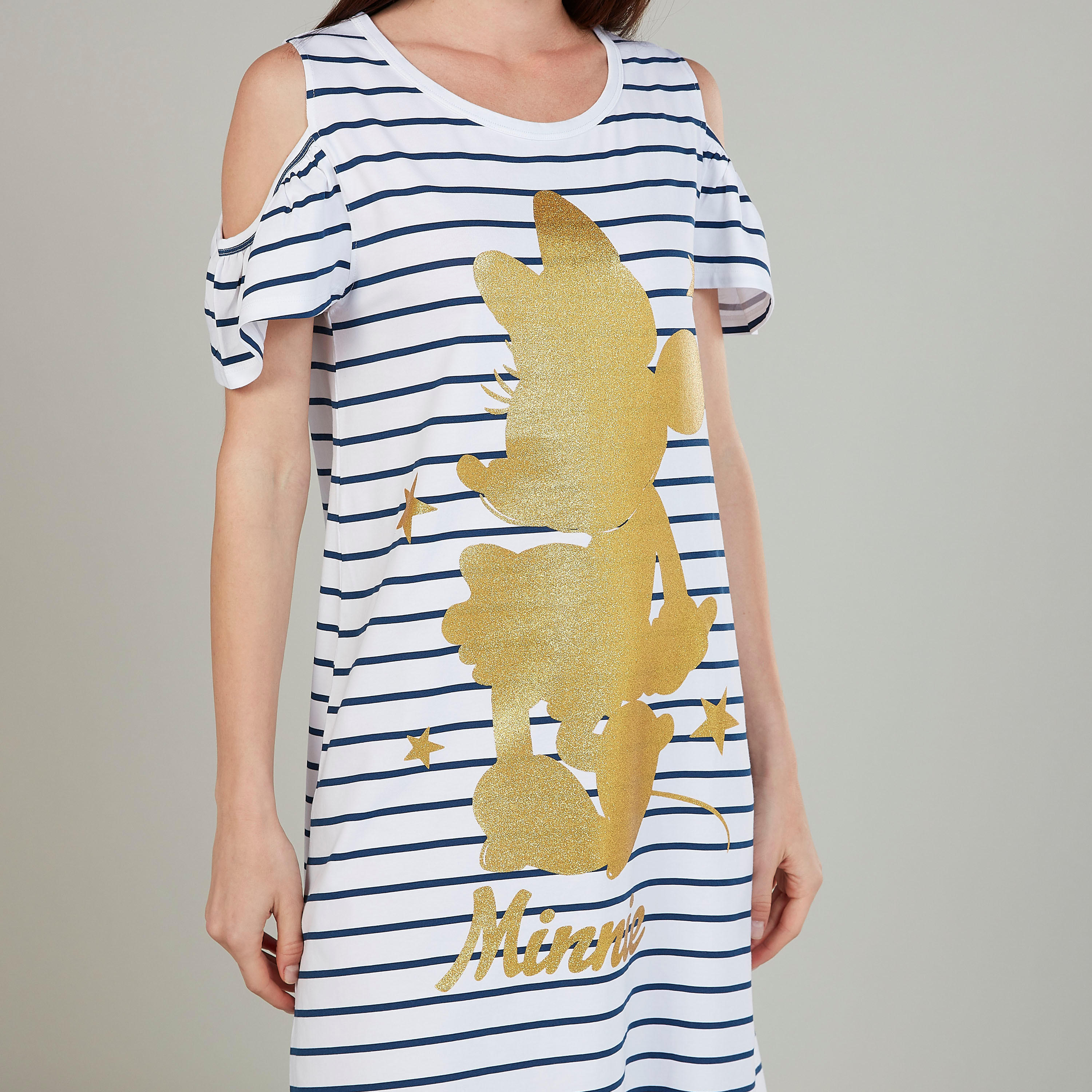 فستان نوم بياقة ضيقة وأكمام قصيرة وطبعات ميني ماوس-women-clothing-nightwear-nighties-image-3