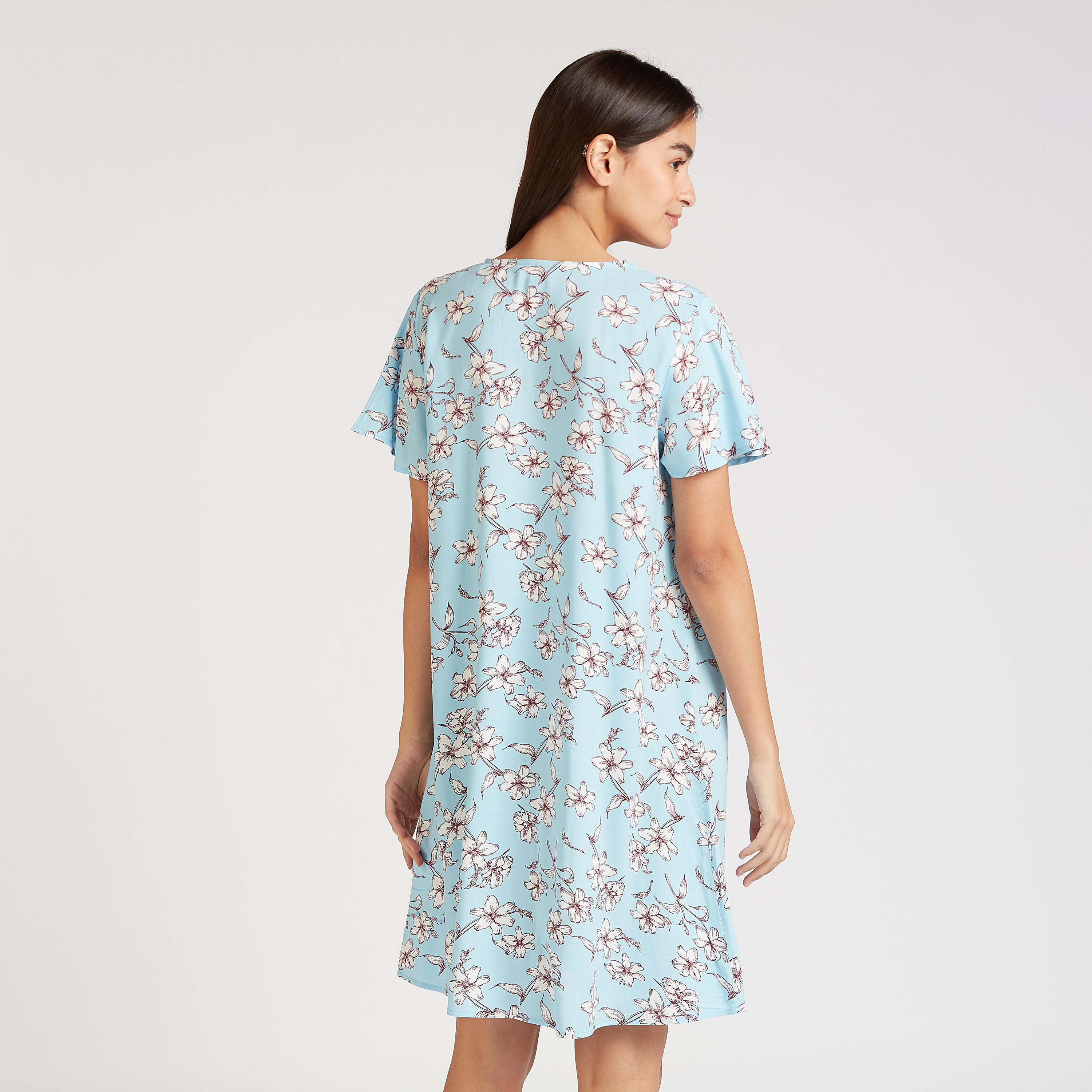 فستان نوم بياقة V وأكمام قصيرة وطبعات-women-clothing-nightwear-nighties-image-4
