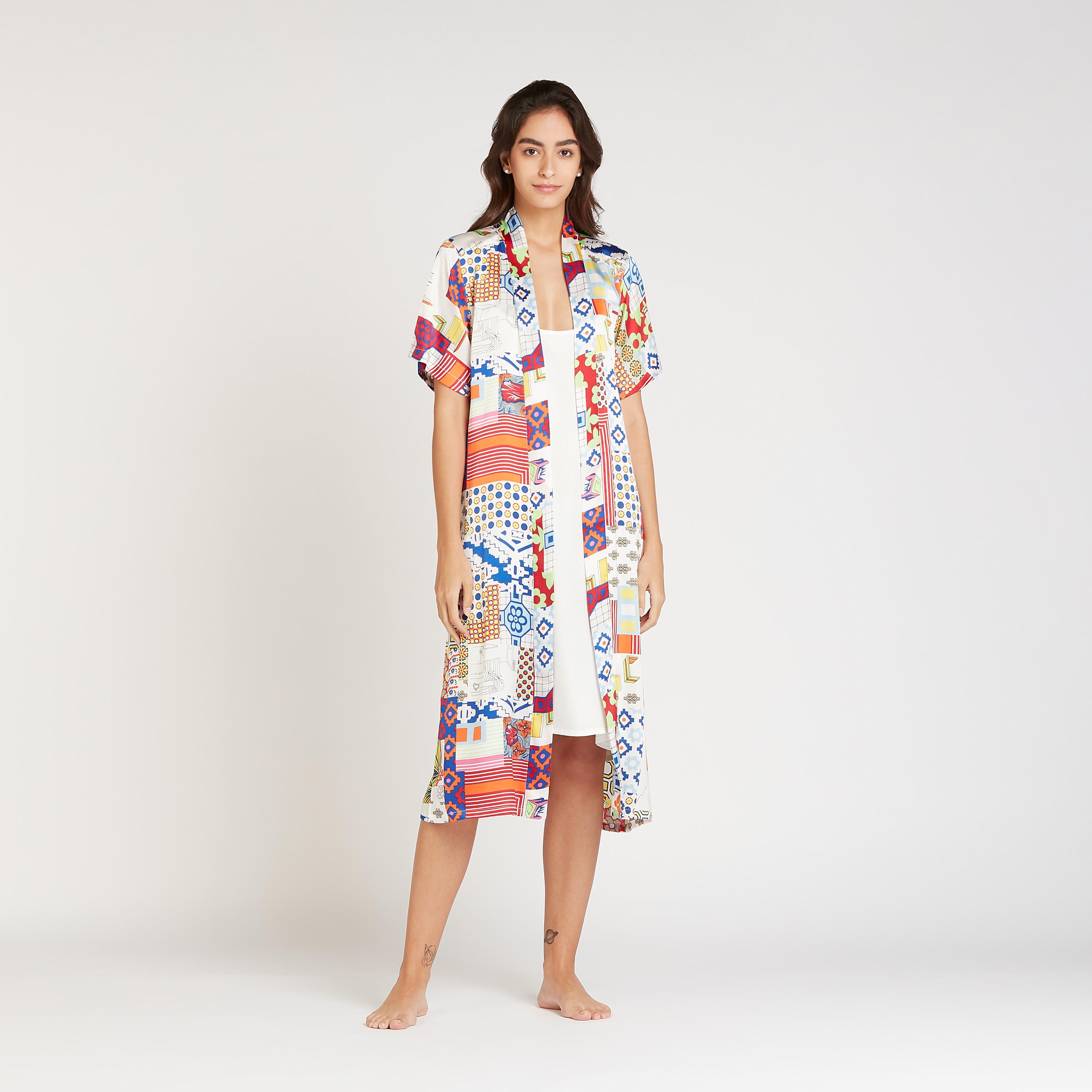 Printed Robe with Short Sleeves and Tie Ups-women-clothing-nightwear-robes-image-2