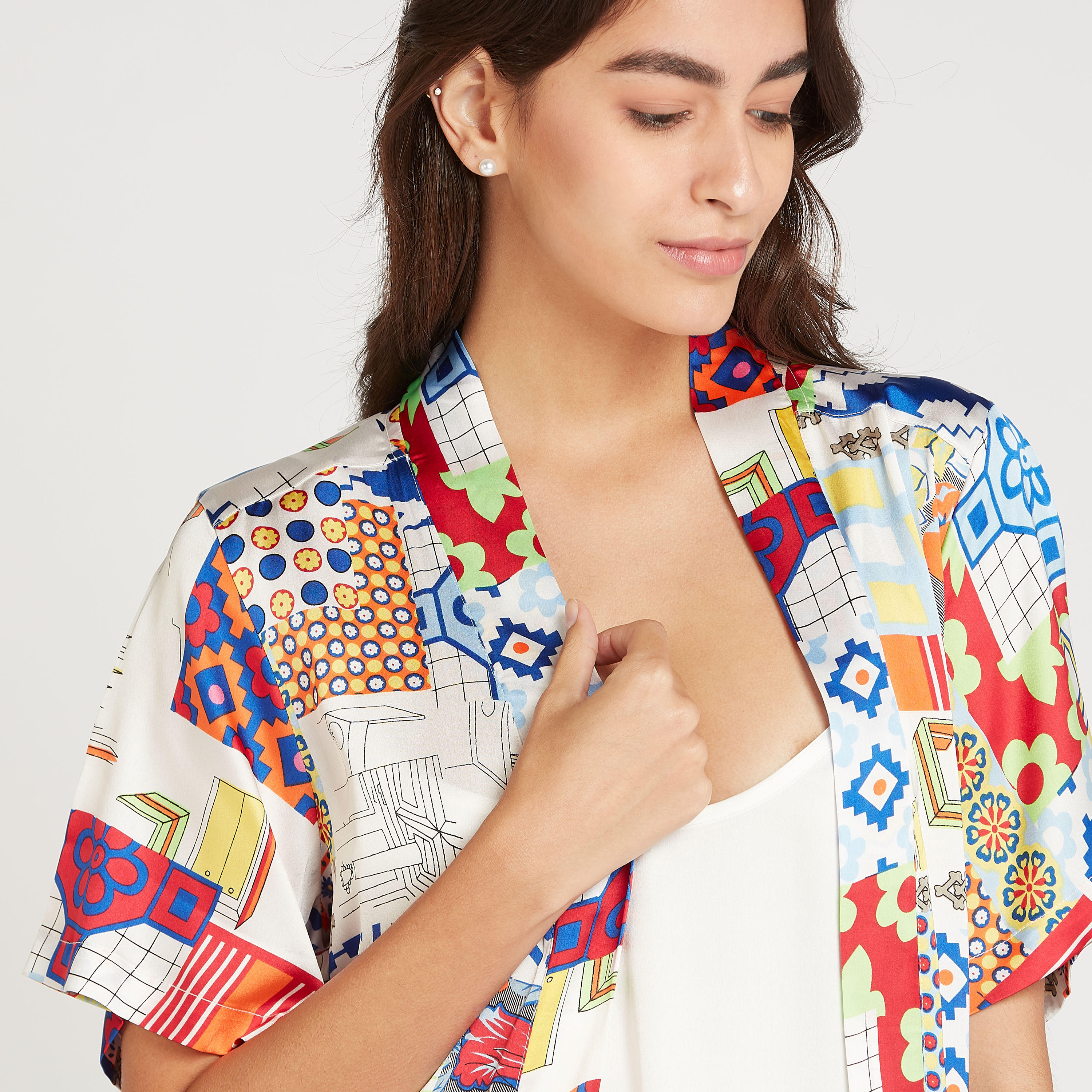 Printed Robe with Short Sleeves and Tie Ups-women-clothing-nightwear-robes-image-3