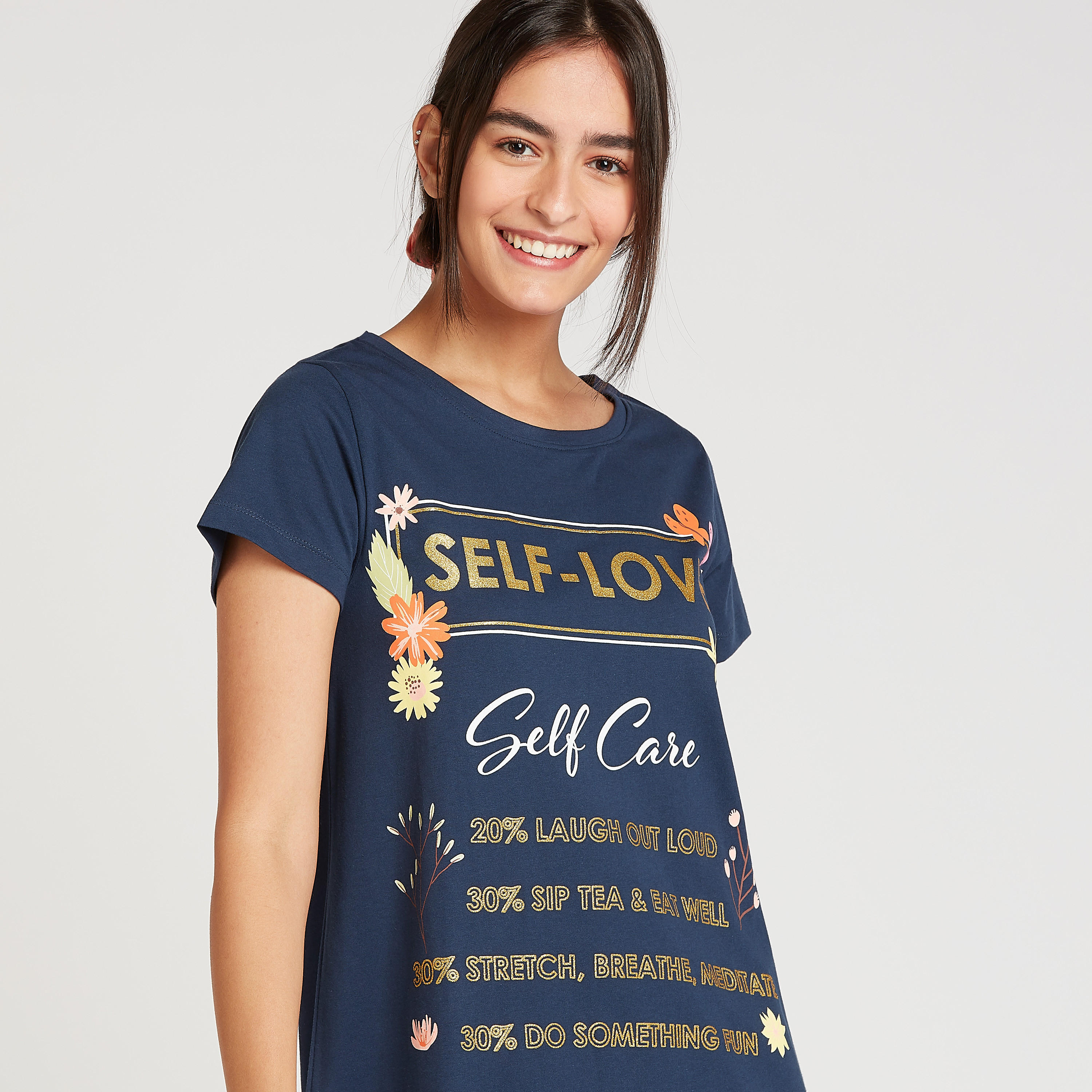 فستان نوم بياقة مستديرة وأكمام قصيرة وطبعات - طقم من قطعتين-women-clothing-nightwear-nighties-image-6