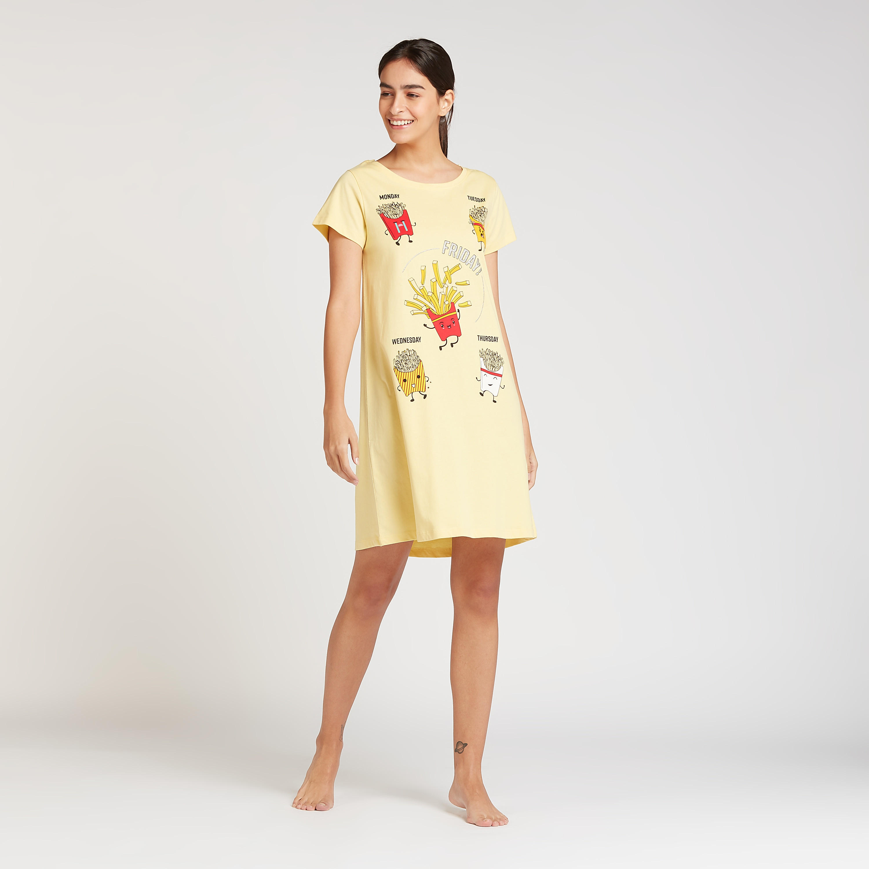 Set of 2 - Printed Sleep Dress with Round Neck and Short Sleeves-women-clothing-nightwear-nighties-image-4