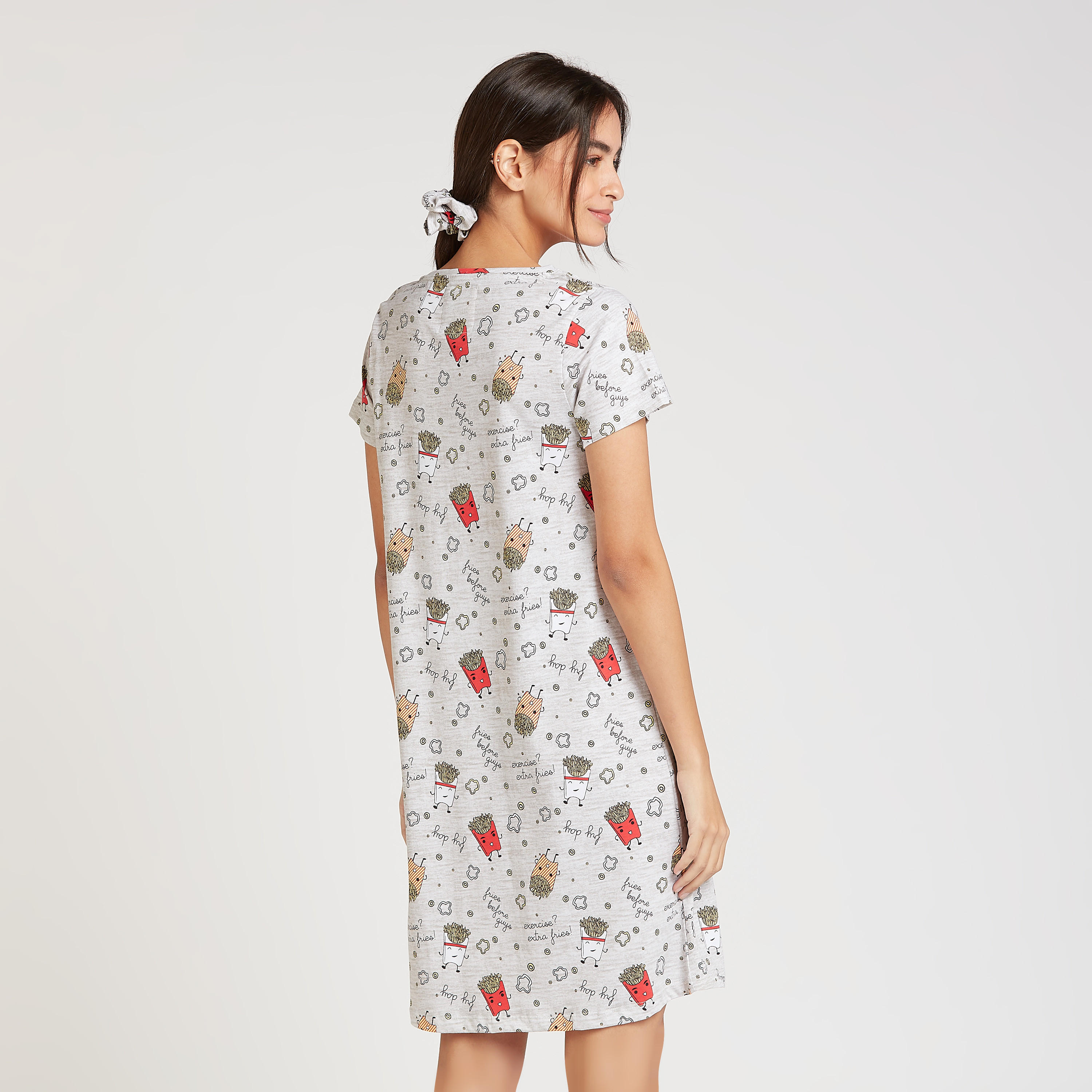 Set of 2 - Printed Sleep Dress with Round Neck and Short Sleeves-women-clothing-nightwear-nighties-image-5