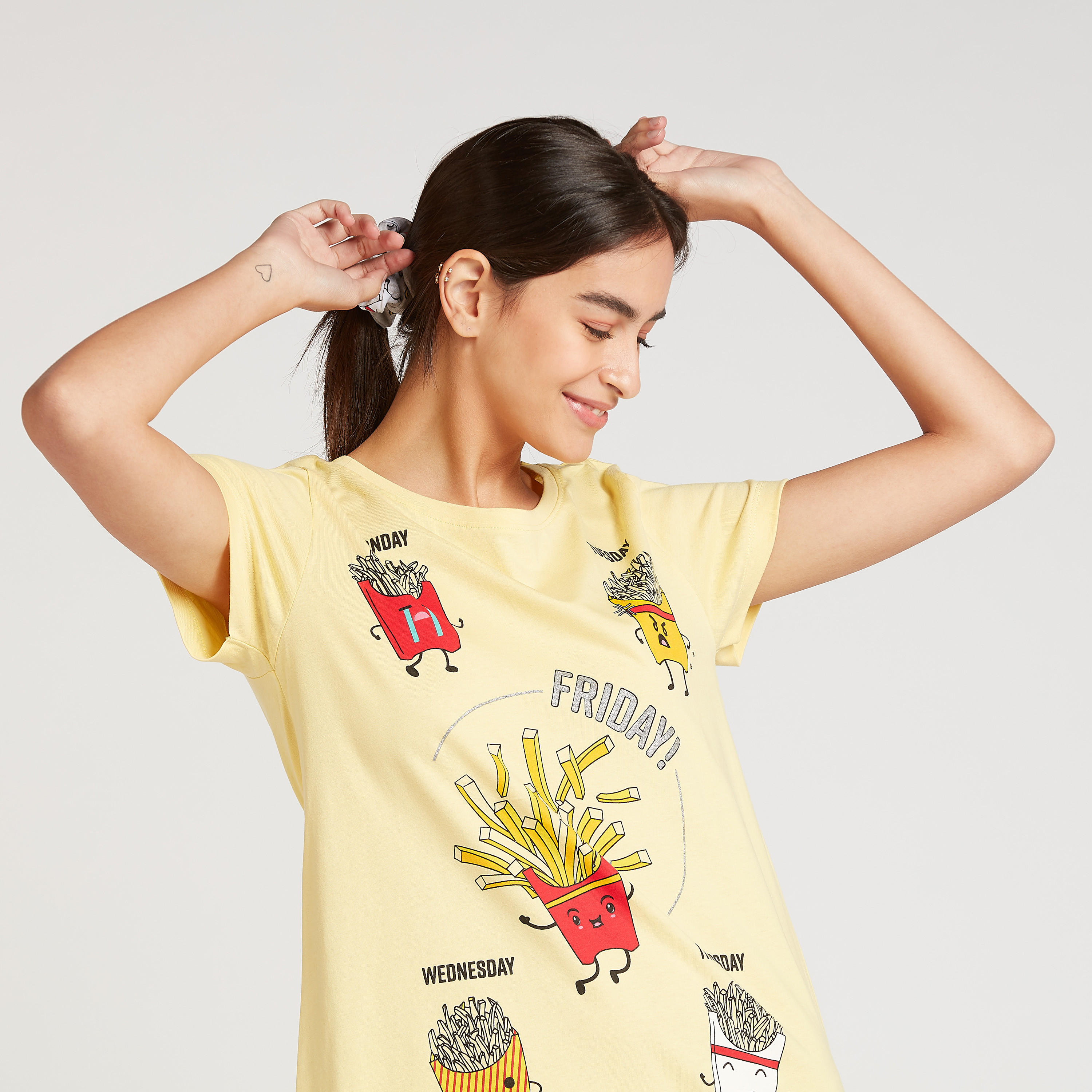 Set of 2 - Printed Sleep Dress with Round Neck and Short Sleeves-women-clothing-nightwear-nighties-image-6