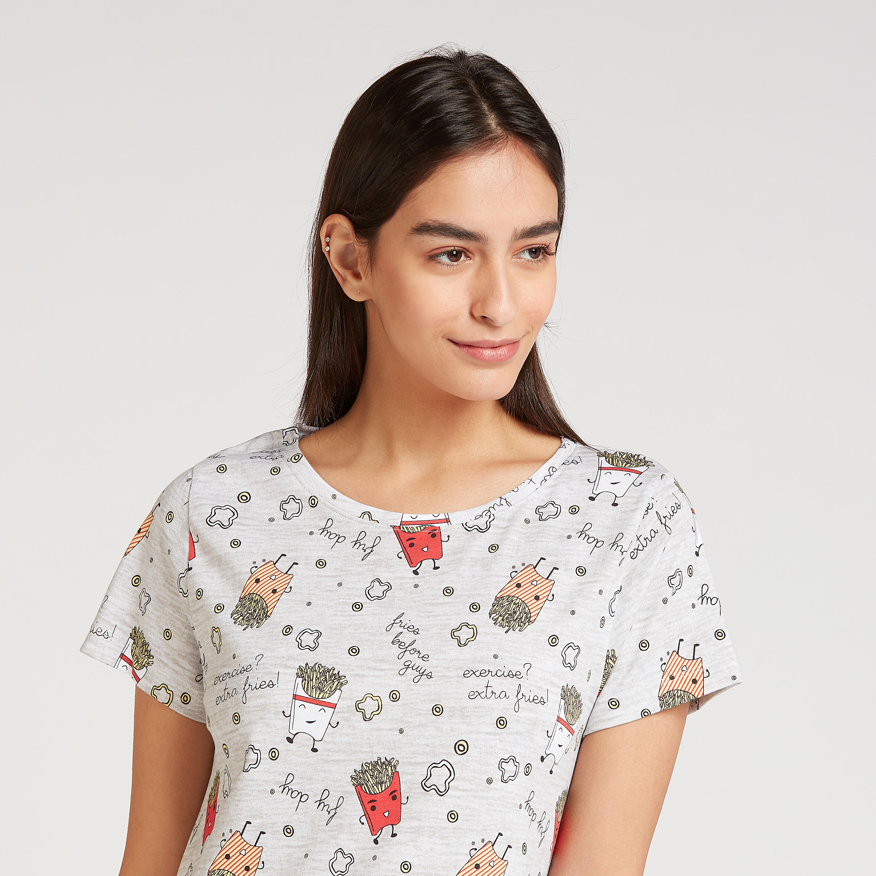 Set of 2 - Printed Sleep Dress with Round Neck and Short Sleeves-women-clothing-nightwear-nighties-image-7