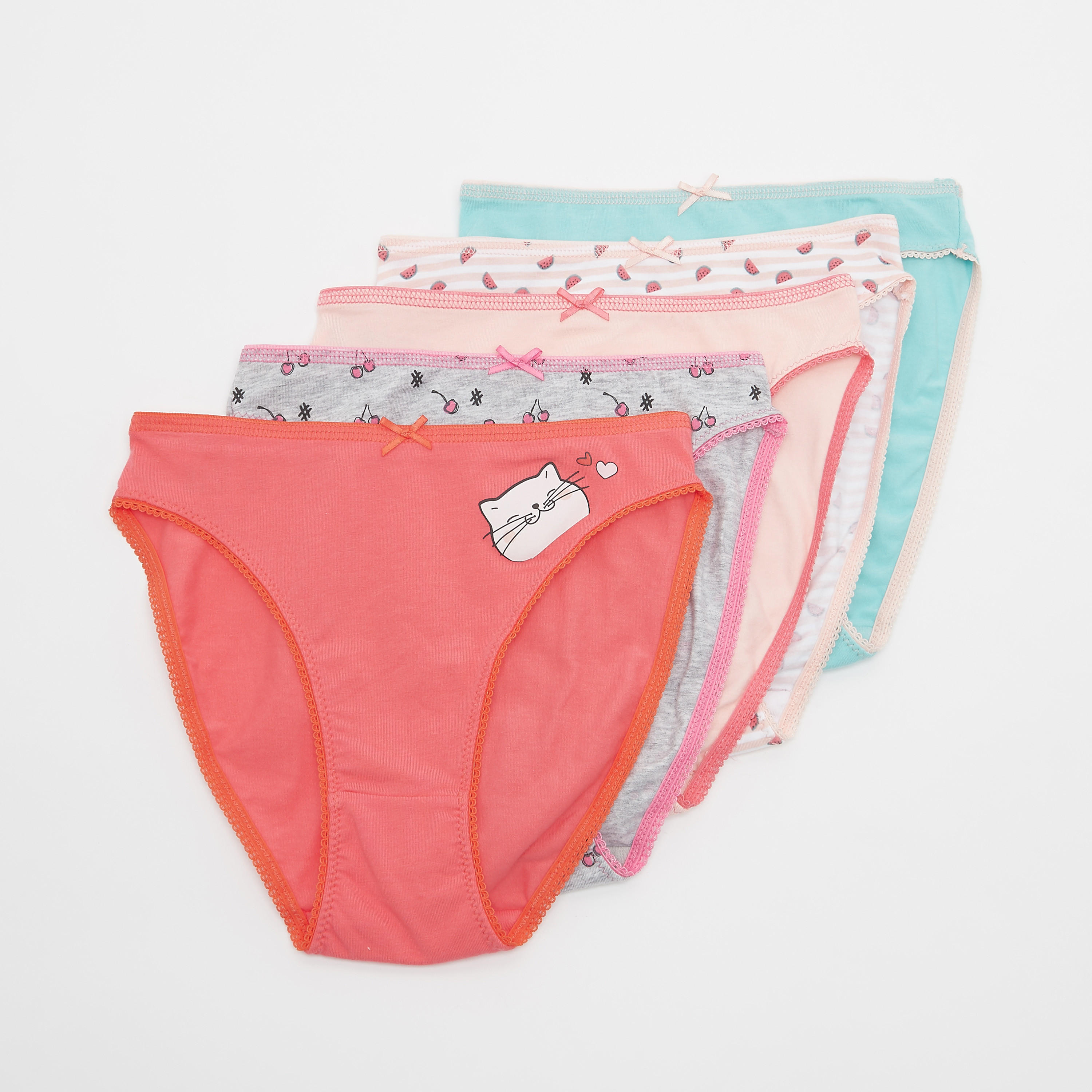 سراويل داخلية مرتفعة متنوعة بتفاصيل دانتيل - طقم من 5 قطع-women-clothing-lingerie-panties-image-1