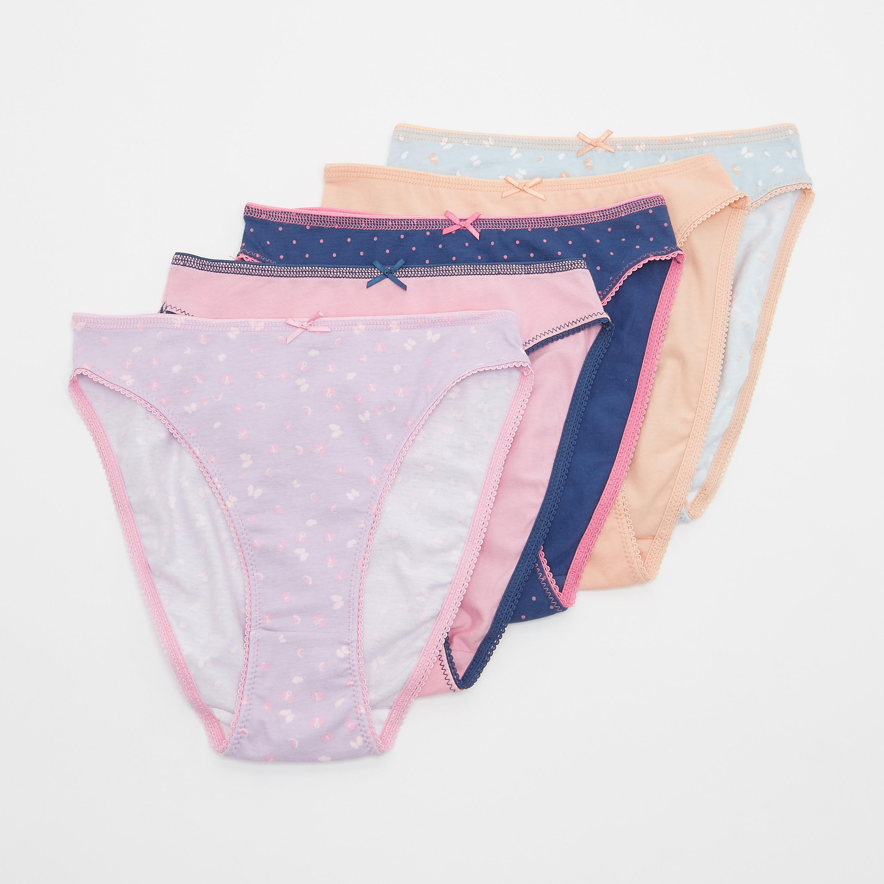 سراويل داخلية مرتفعة متنوعة بتفاصيل دانتيل - طقم من 5 قطع-women-clothing-lingerie-panties-image-1
