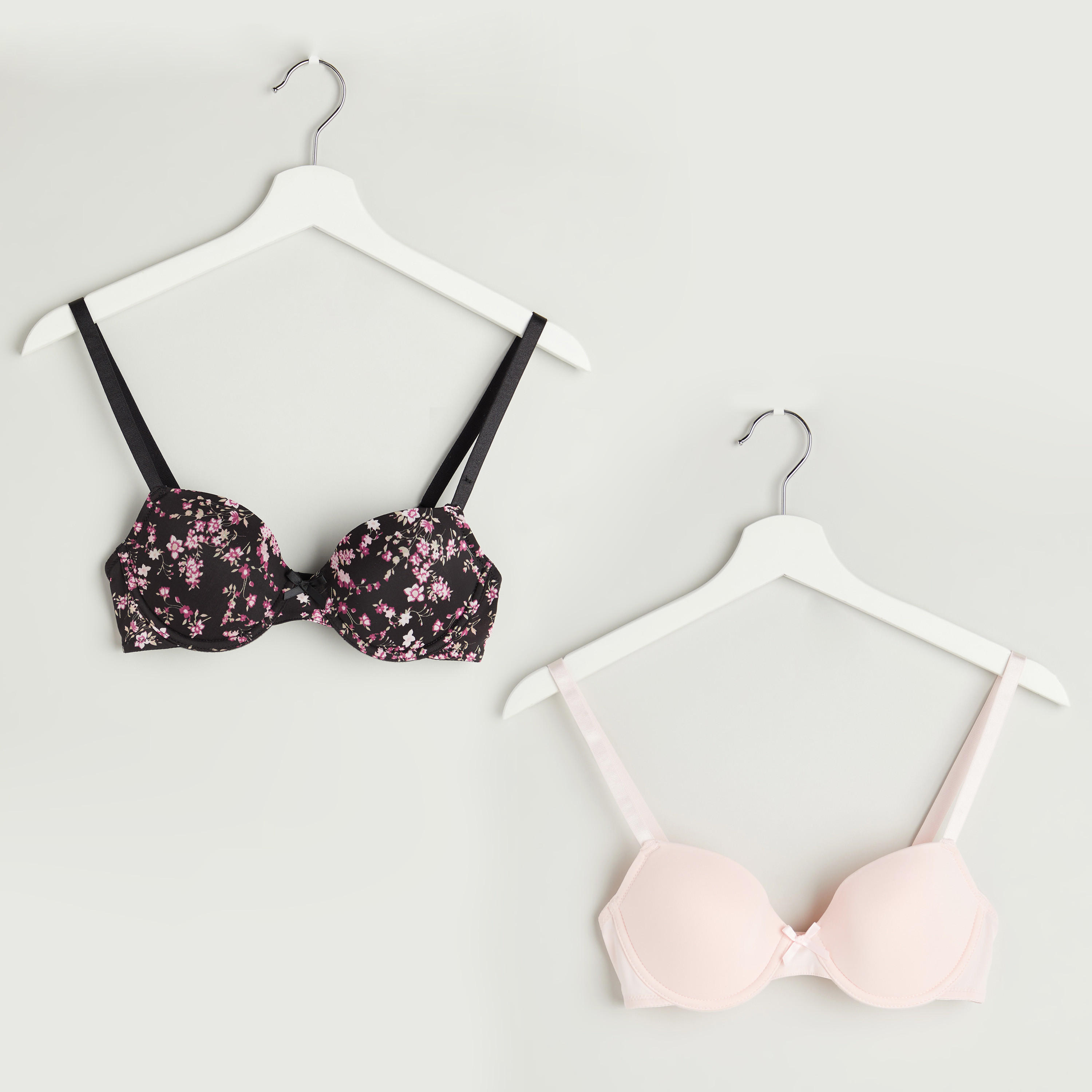 Set of 2 - Assorted Padded Plunge Bra with Hook and Eye Closure-women-clothing-lingerie-bras-image-1
