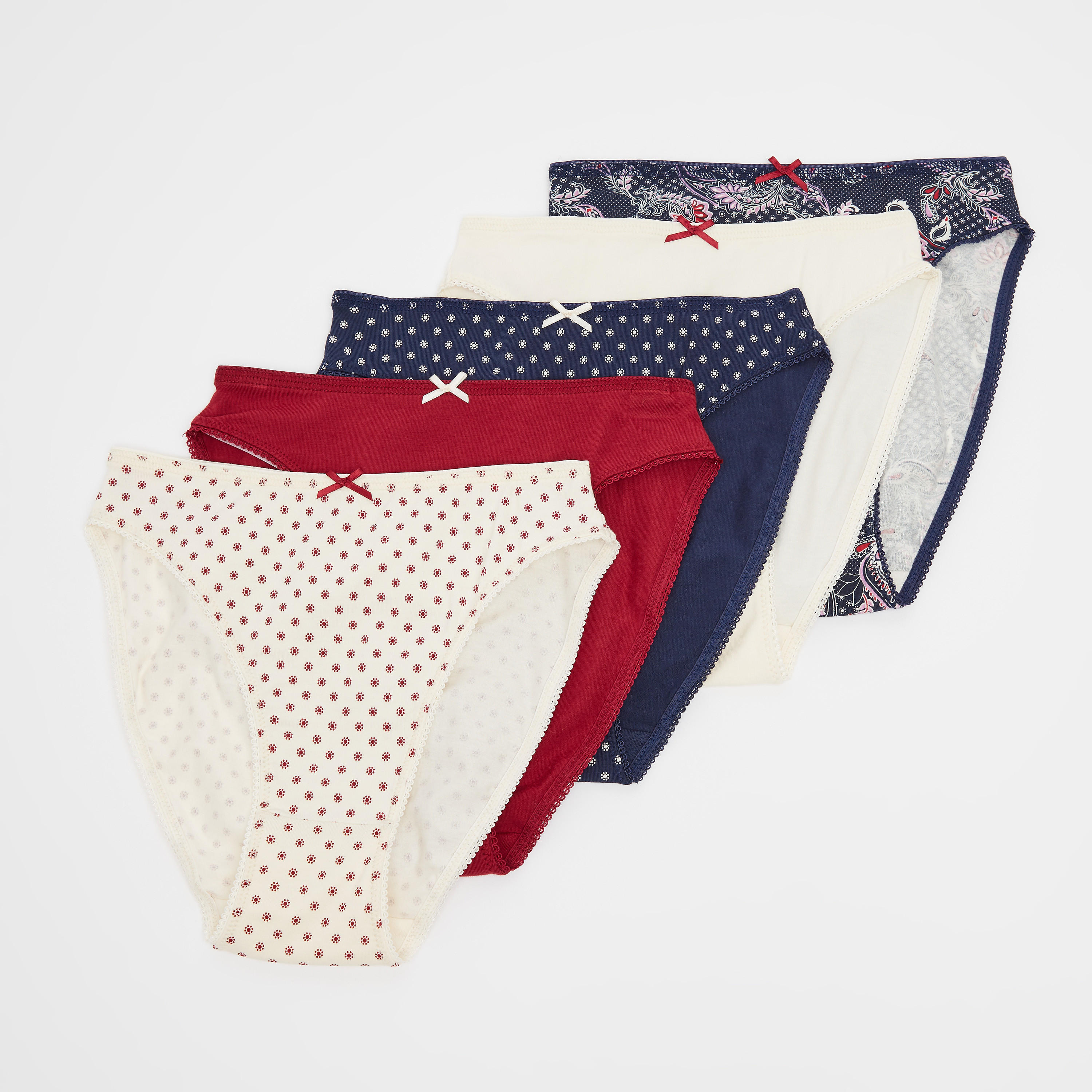 سراويل داخلية مرتفعة متنوعة بتفاصيل دانتيل - طقم من 5 قطع-women-clothing-lingerie-panties-image-1