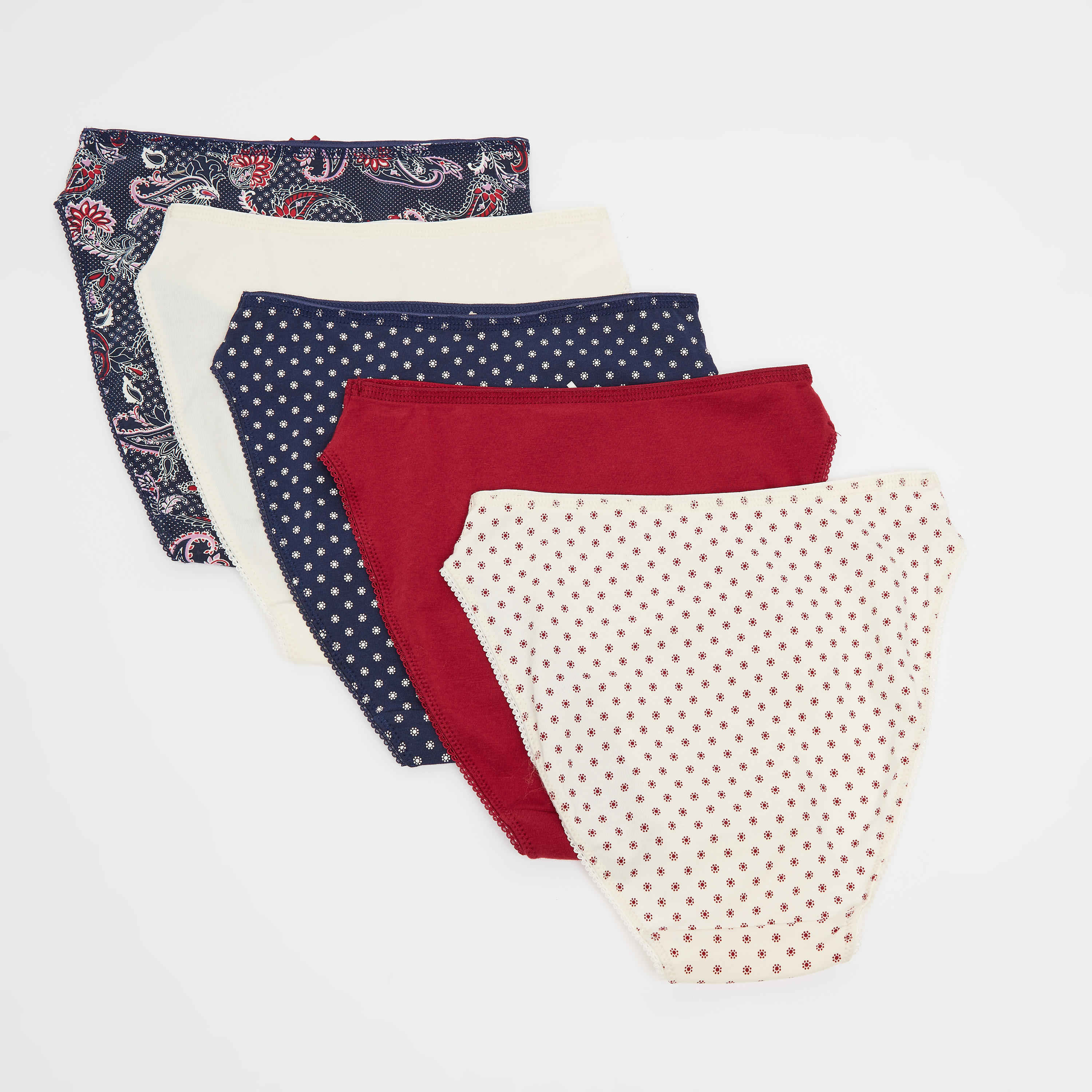 سراويل داخلية مرتفعة متنوعة بتفاصيل دانتيل - طقم من 5 قطع-women-clothing-lingerie-panties-image-2