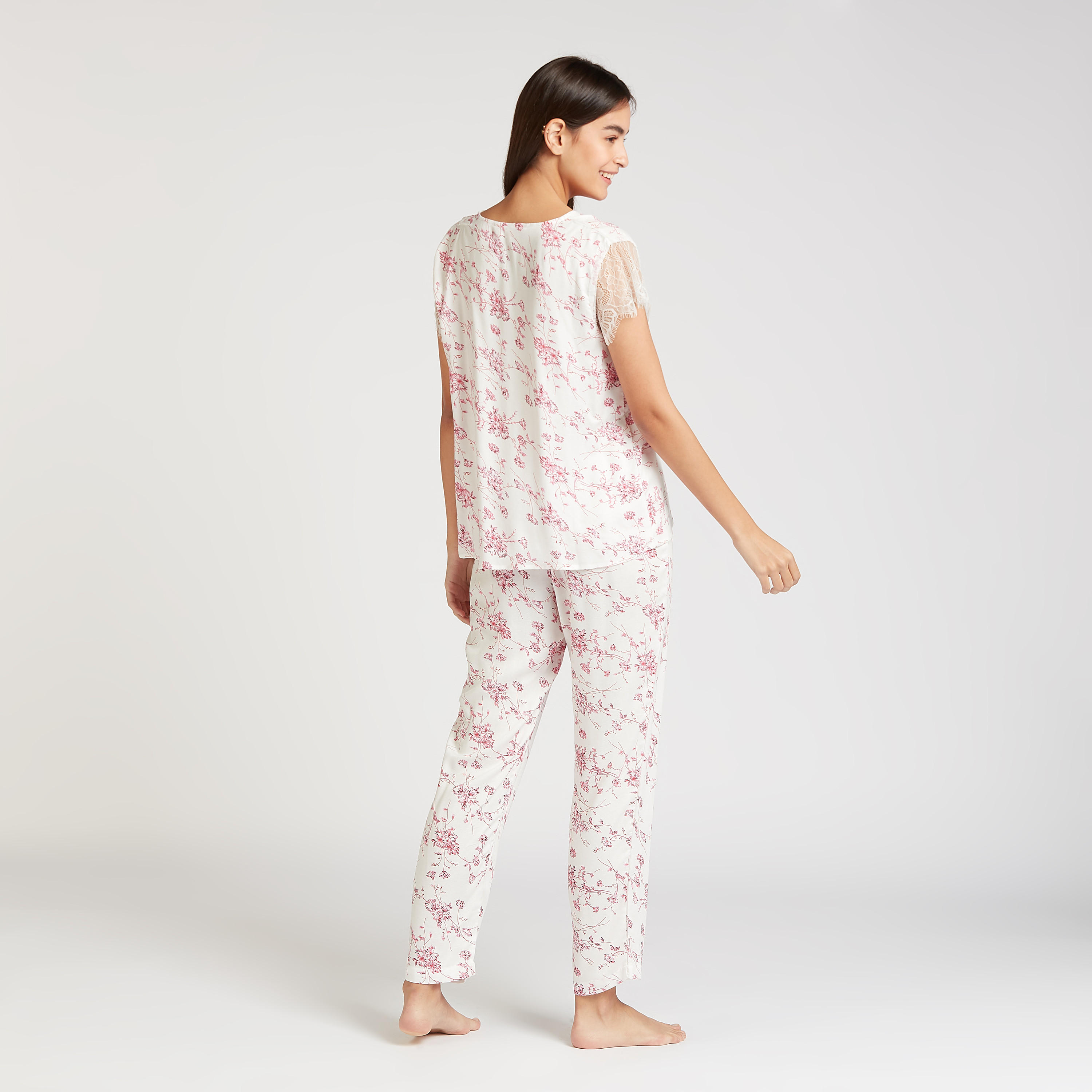 Printed V-neck Top and Full Length Pyjama Set-women-clothing-nightwear-pyjamas-longsets-image-4