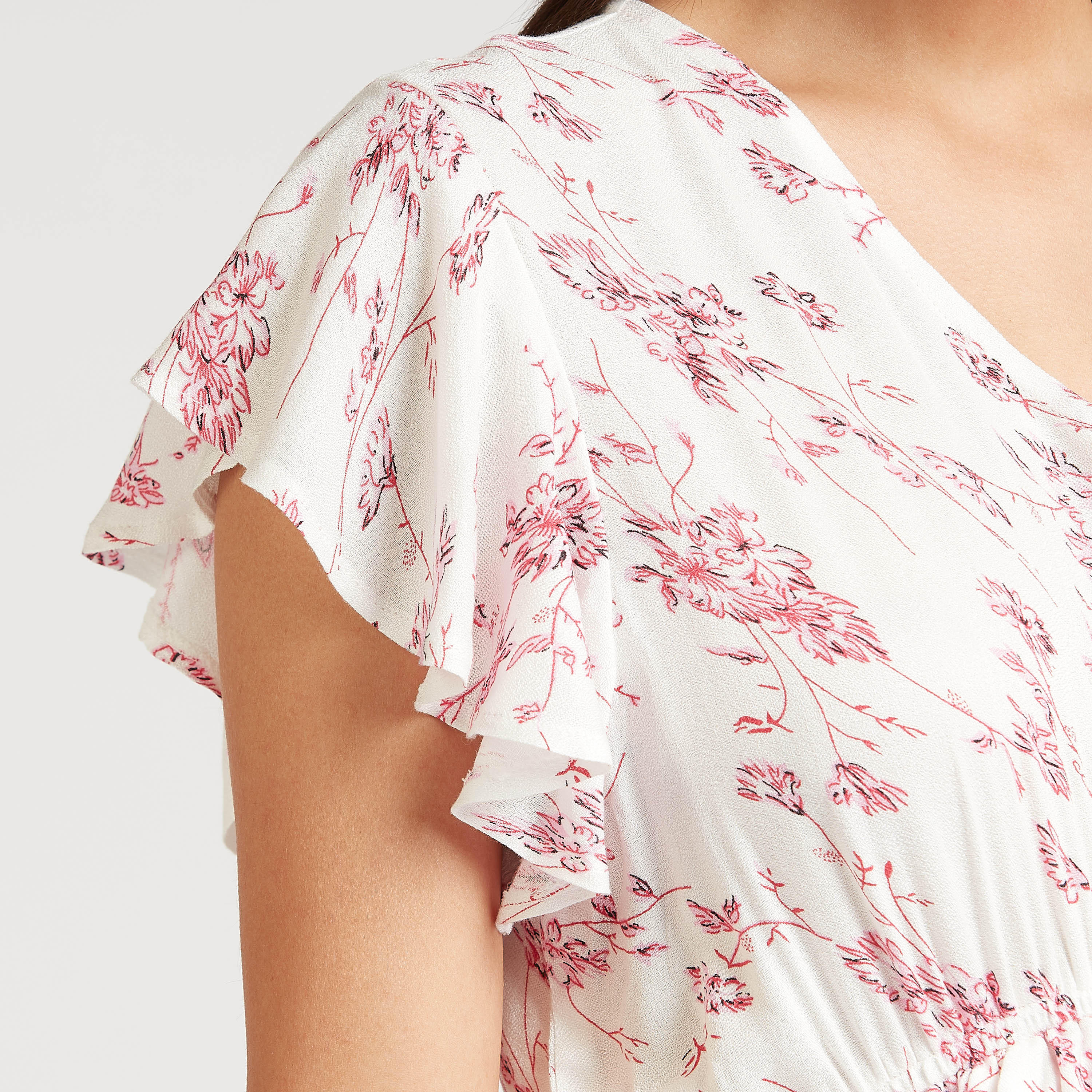 قميص نوم طويل بياقة V وأكمام كشكش وطبعات-women-clothing-nightwear-nighties-image-5