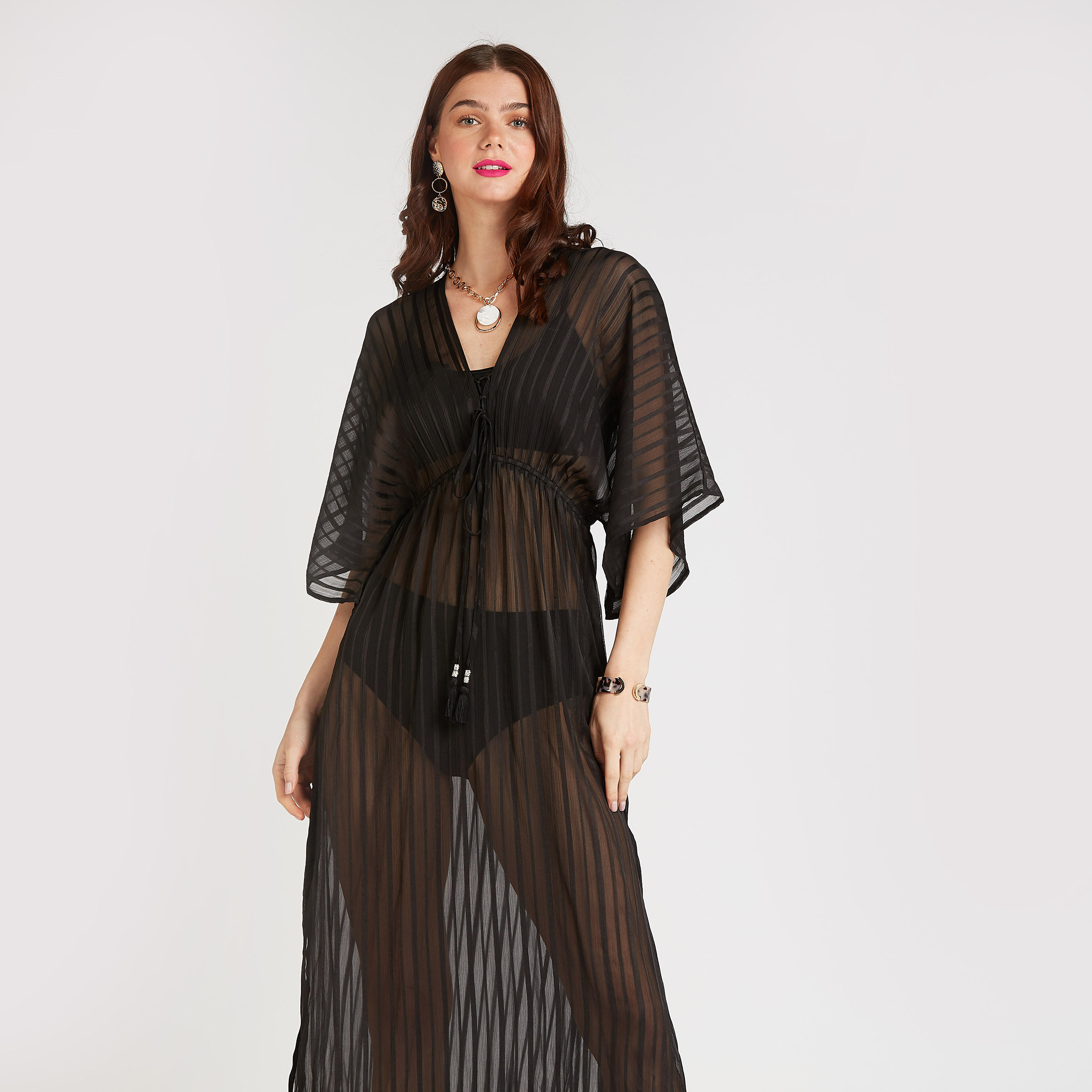 فستان ماكسي مخطط مع فتحة جانبية وأربطة-women-clothing-swimandbeach-beachwear-image-2