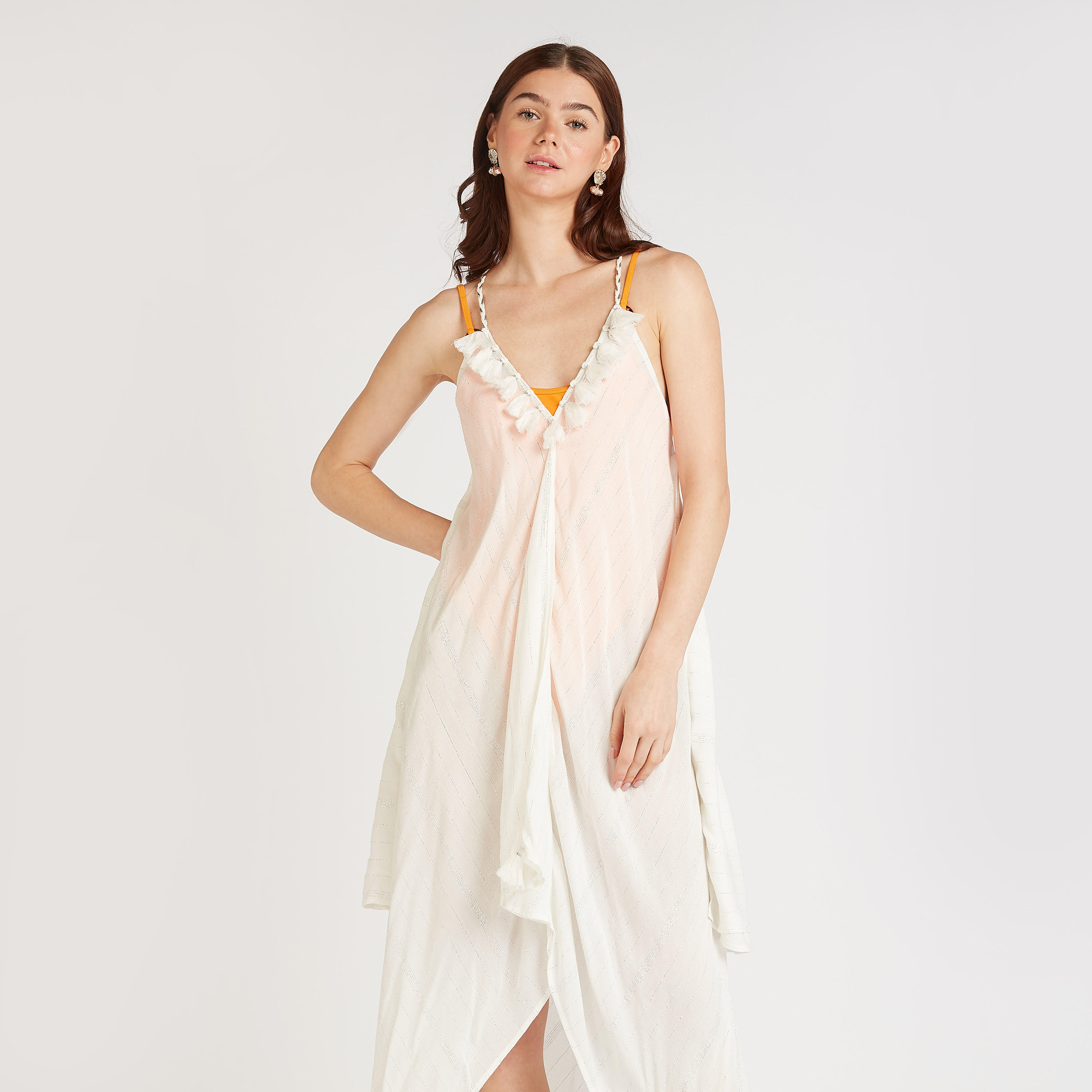 Textured Midi Dress with Tassels and Asymmetric Hem-women-clothing-swimandbeach-beachwear-image-2