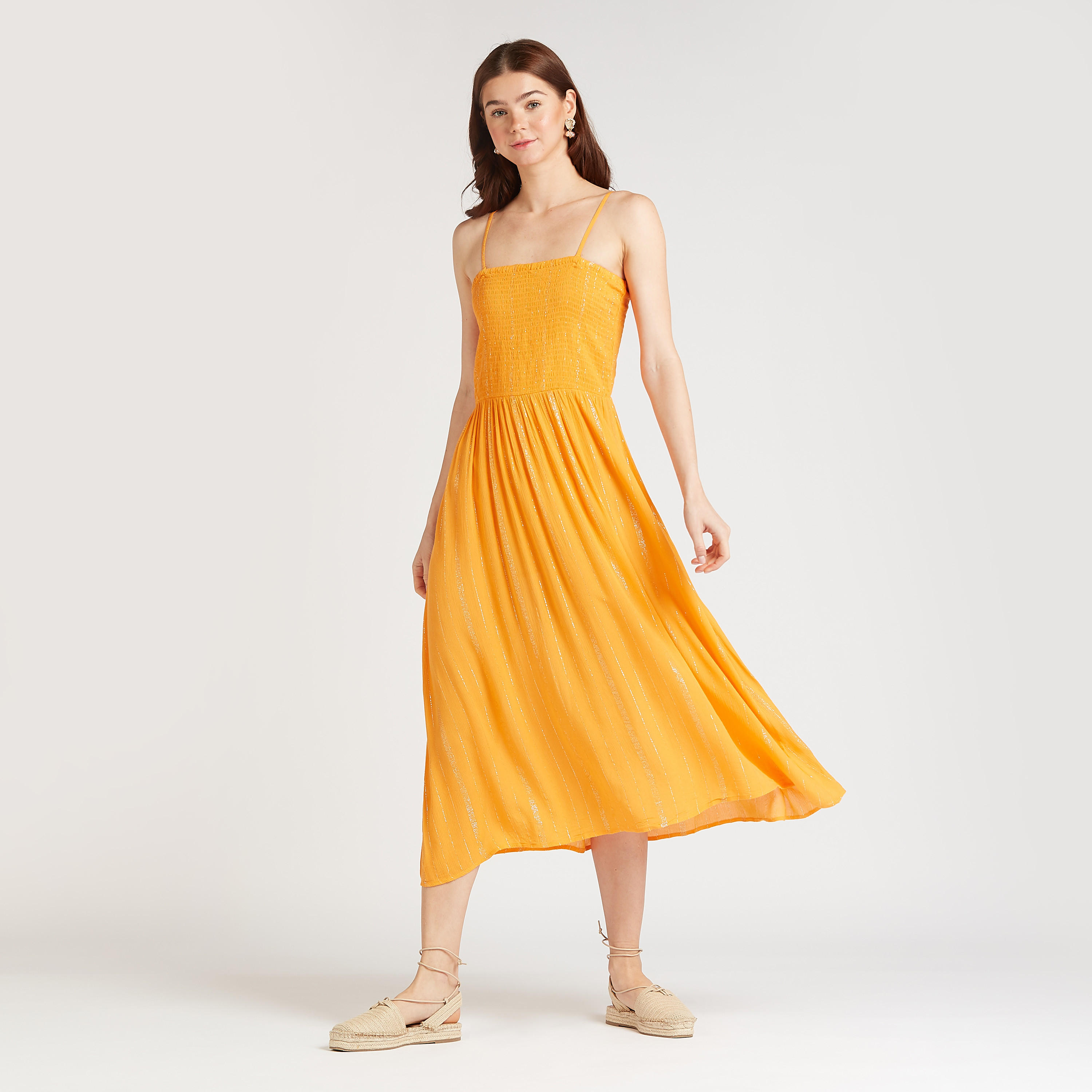 Textured Midi Dress with Spaghetti Straps and Smocking Detail-women-clothing-swimandbeach-beachwear-image-1