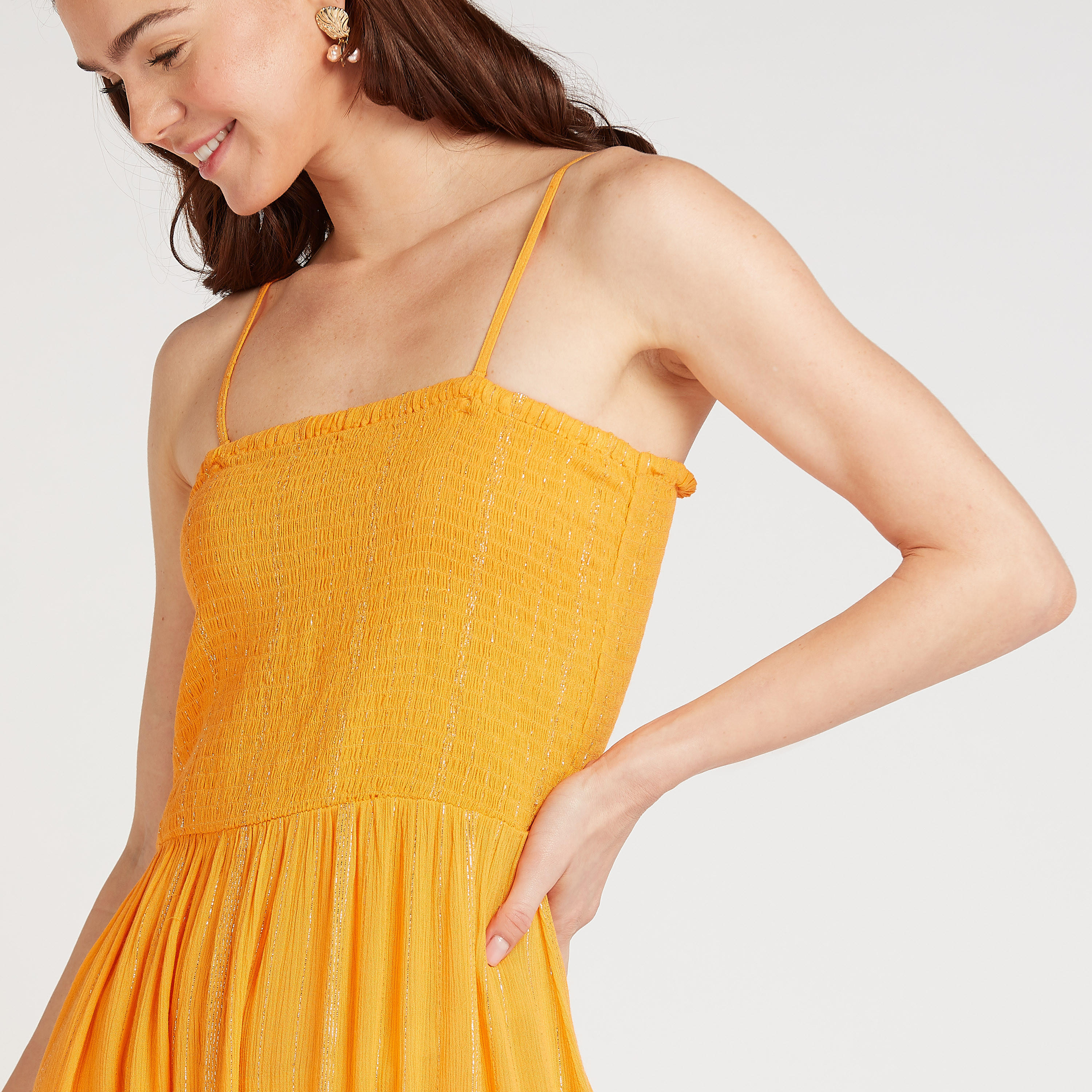 Textured Midi Dress with Spaghetti Straps and Smocking Detail-women-clothing-swimandbeach-beachwear-image-3