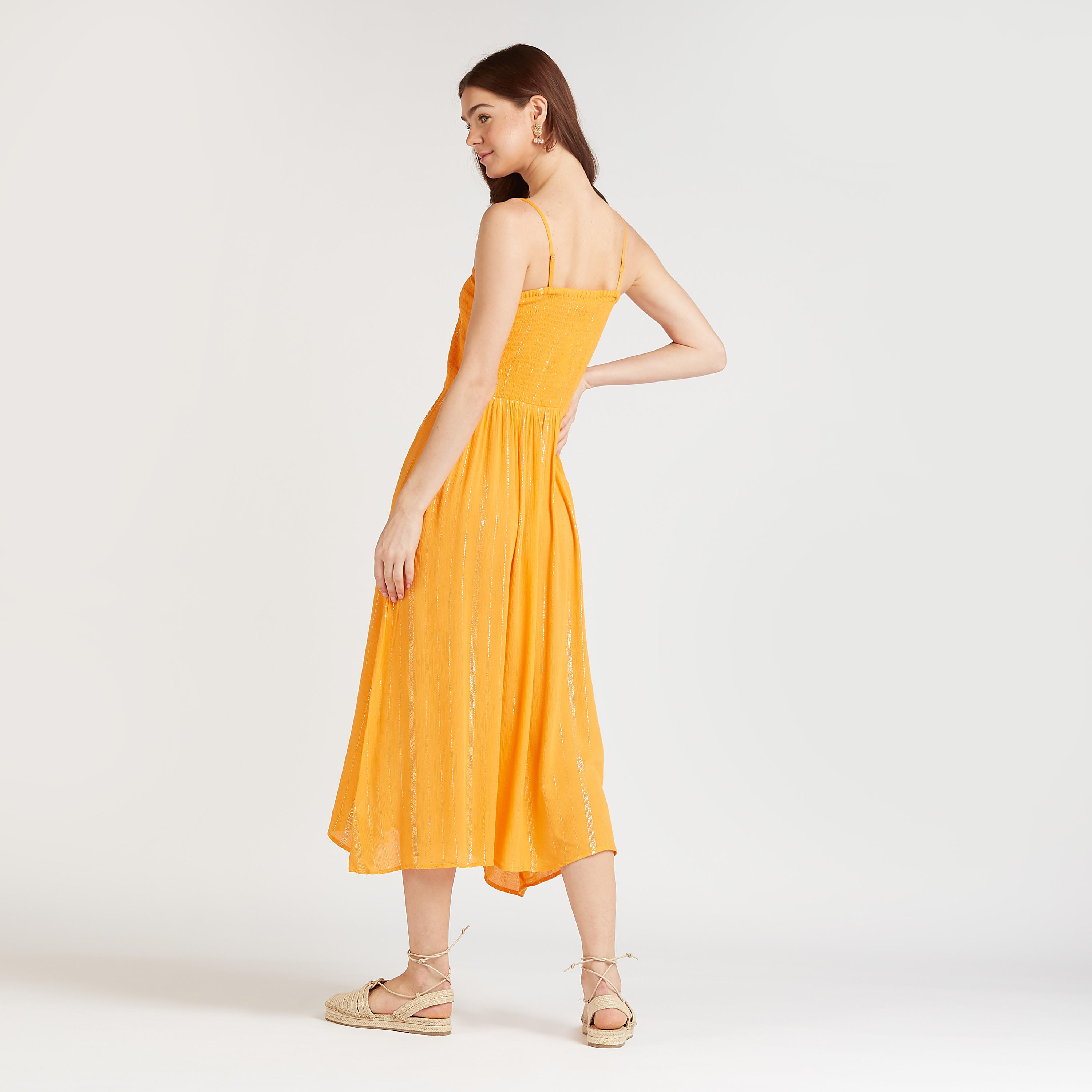 Textured Midi Dress with Spaghetti Straps and Smocking Detail-women-clothing-swimandbeach-beachwear-image-4
