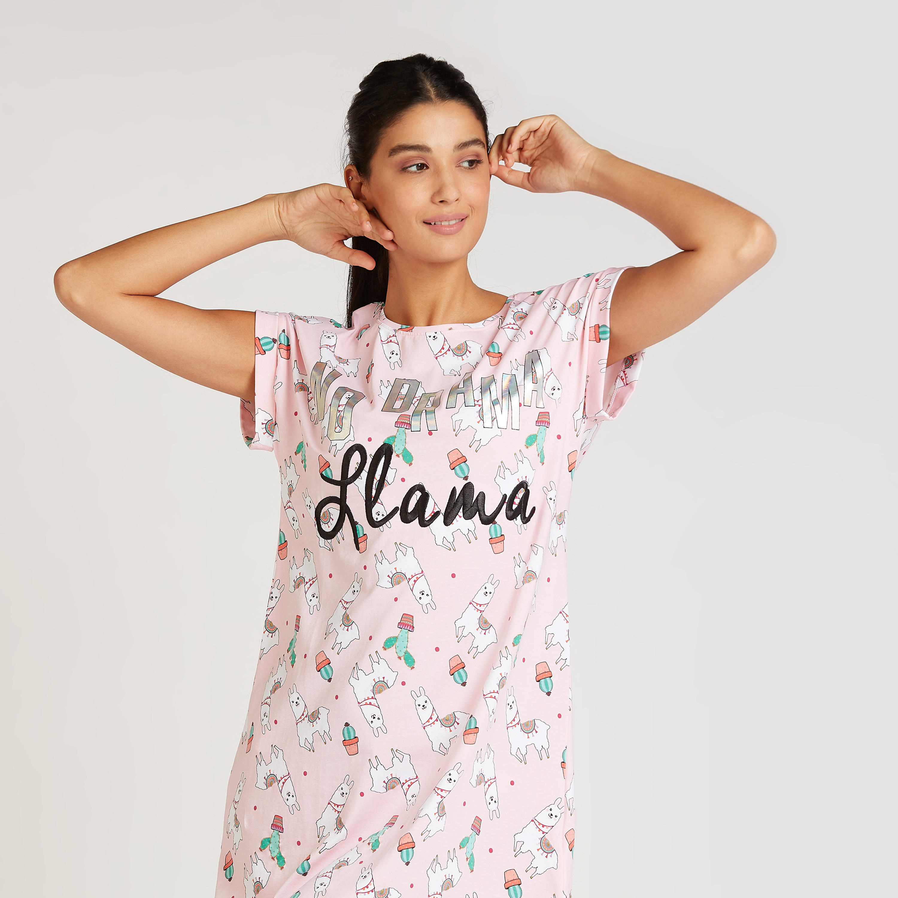 Sustainable Printed Sleep Dress with Round Neck and Cap Sleeves-women-clothing-nightwear-nighties-image-3