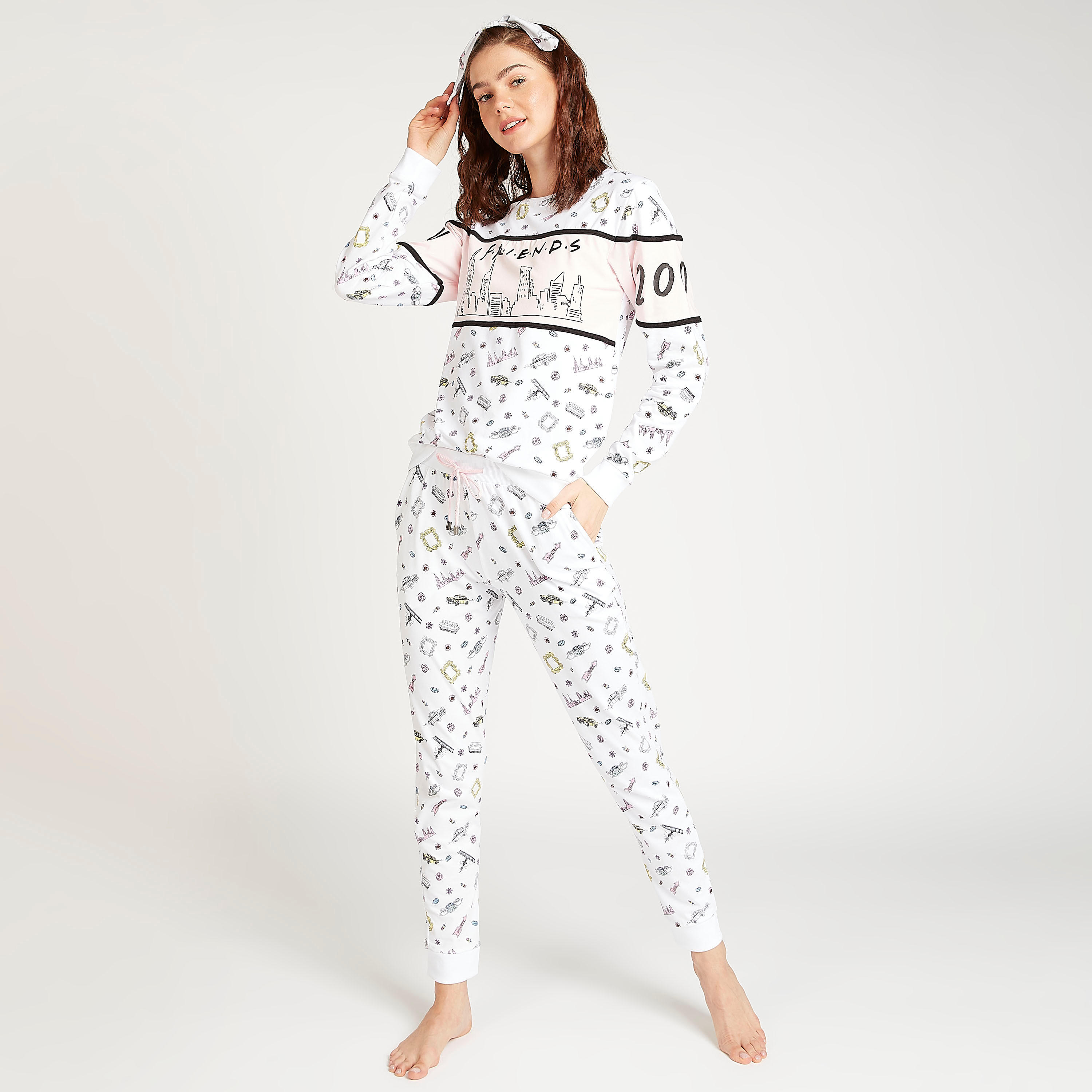 Sustainable Typographic Print T-shirt and Pyjama Set-women-clothing-nightwear-pyjamas-longsets-image-1