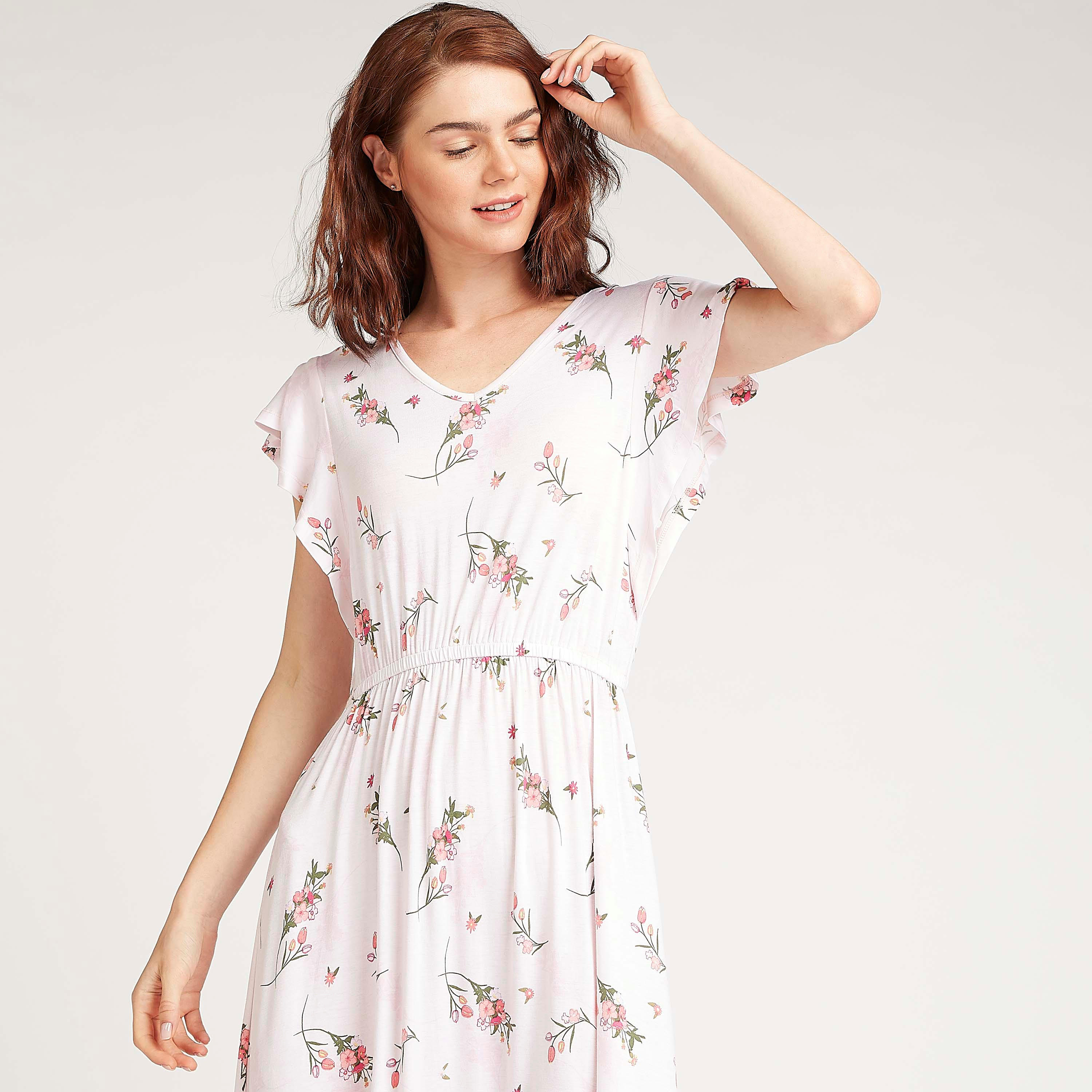 فستان نوم طويل بطبعات أزهار وأكمام قصيرة-women-clothing-nightwear-nighties-image-2