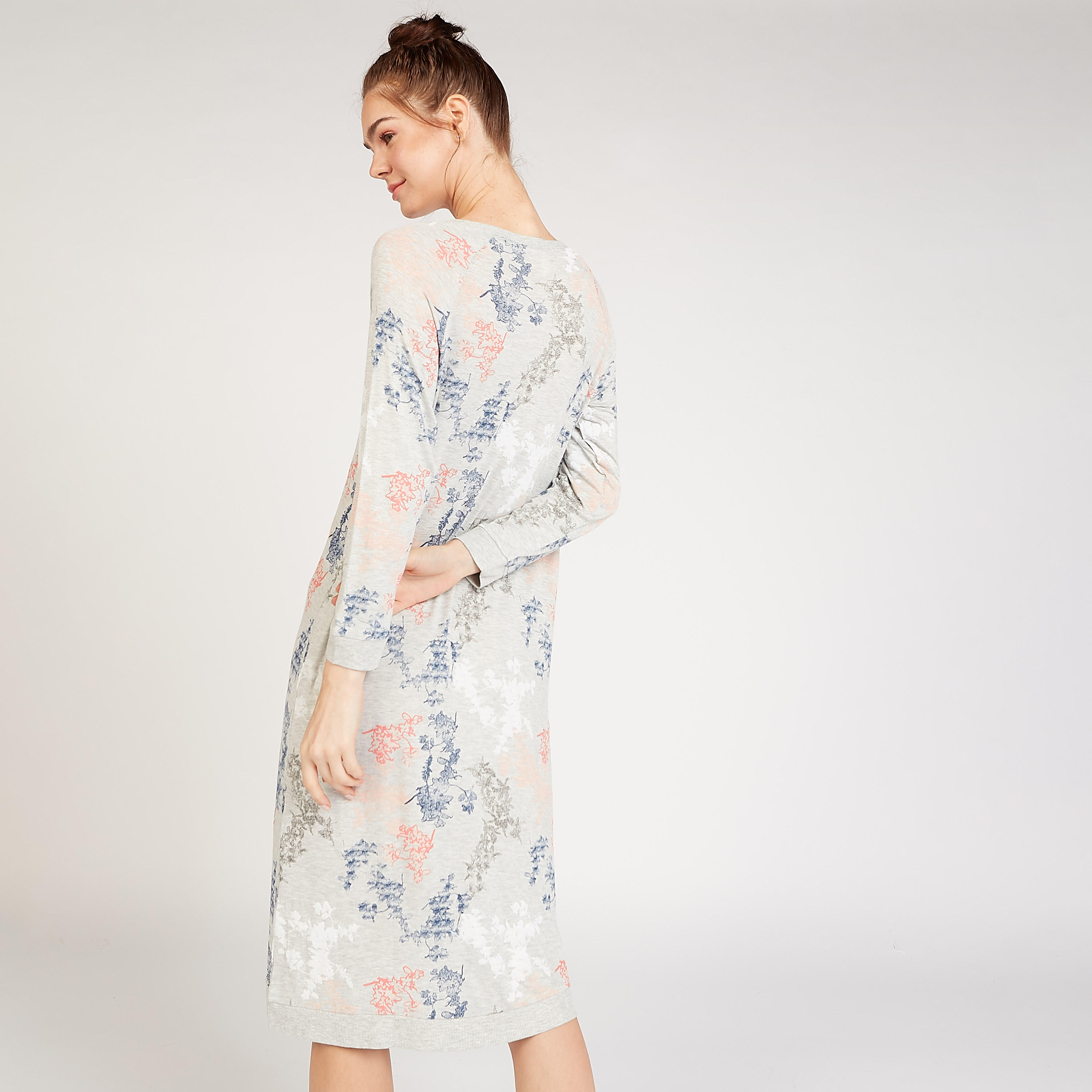 Printed Sleep Dress with Round Neck and Long Sleeves-women-clothing-nightwear-nighties-image-2