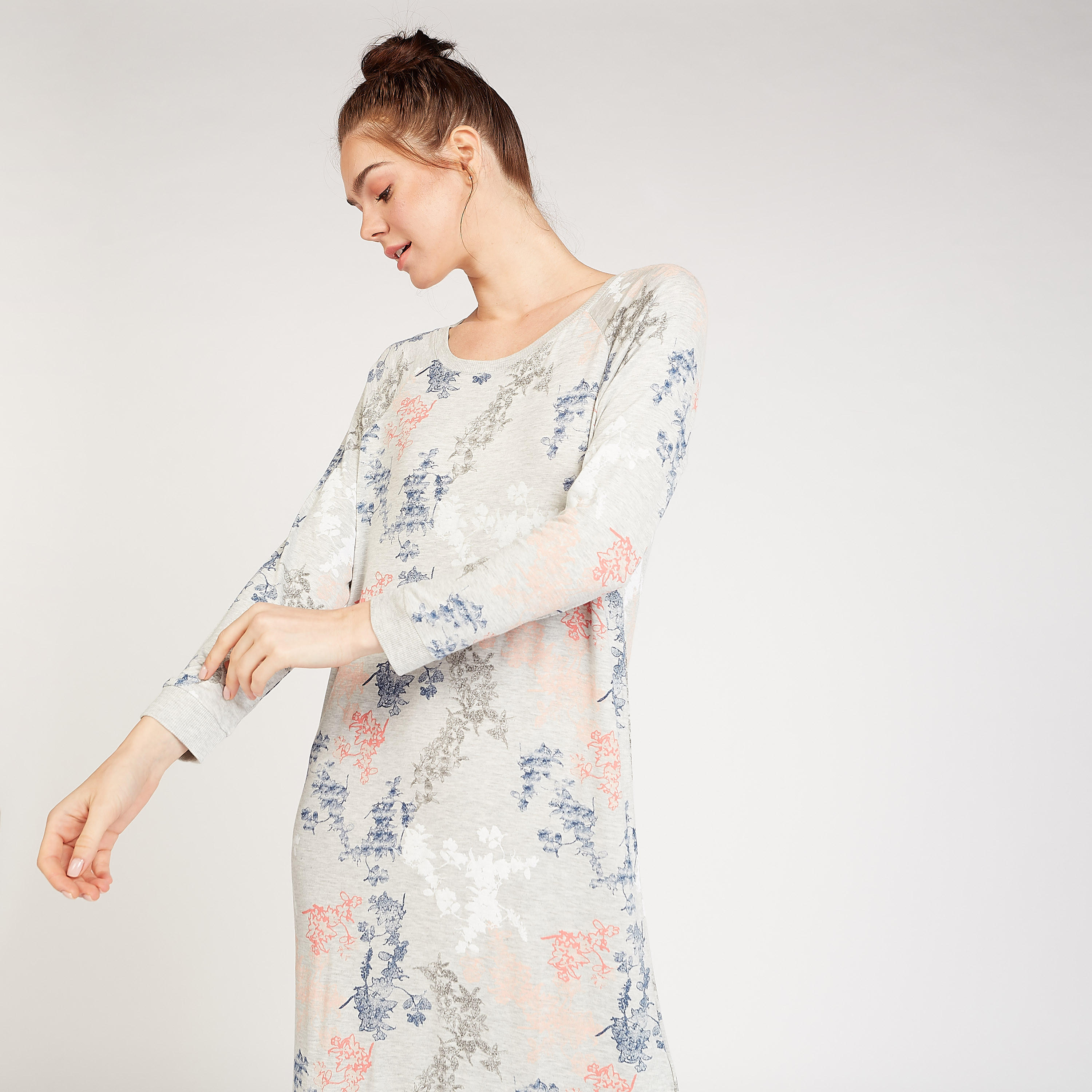 Printed Sleep Dress with Round Neck and Long Sleeves-women-clothing-nightwear-nighties-image-3