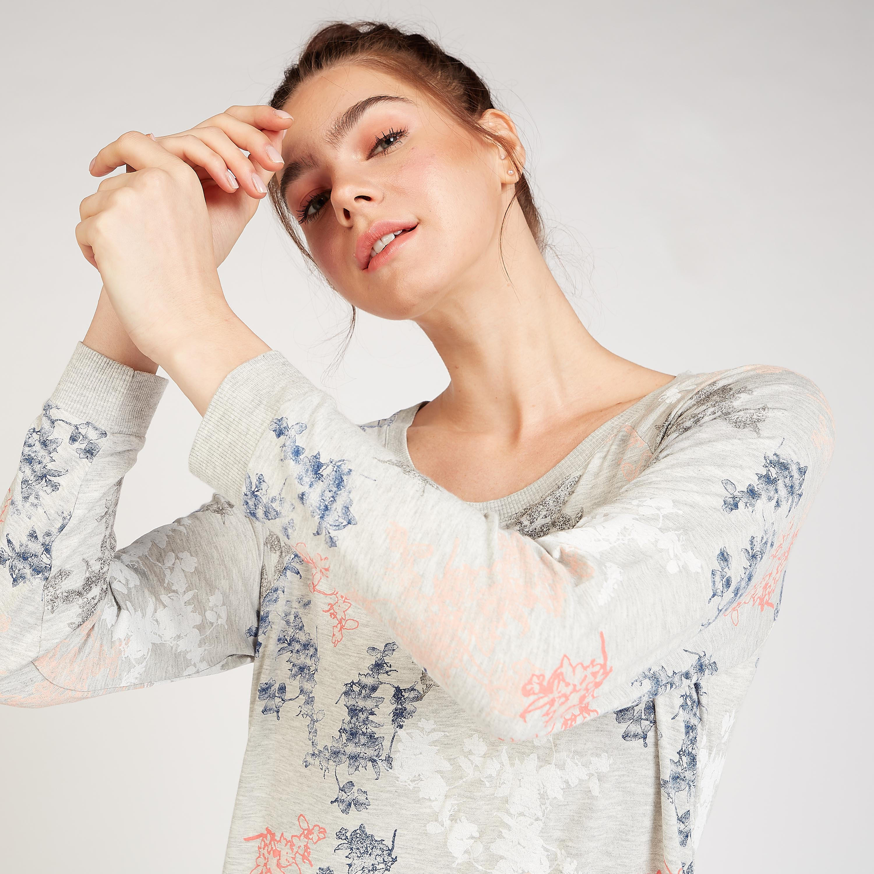 Printed Sleep Dress with Round Neck and Long Sleeves-women-clothing-nightwear-nighties-image-4
