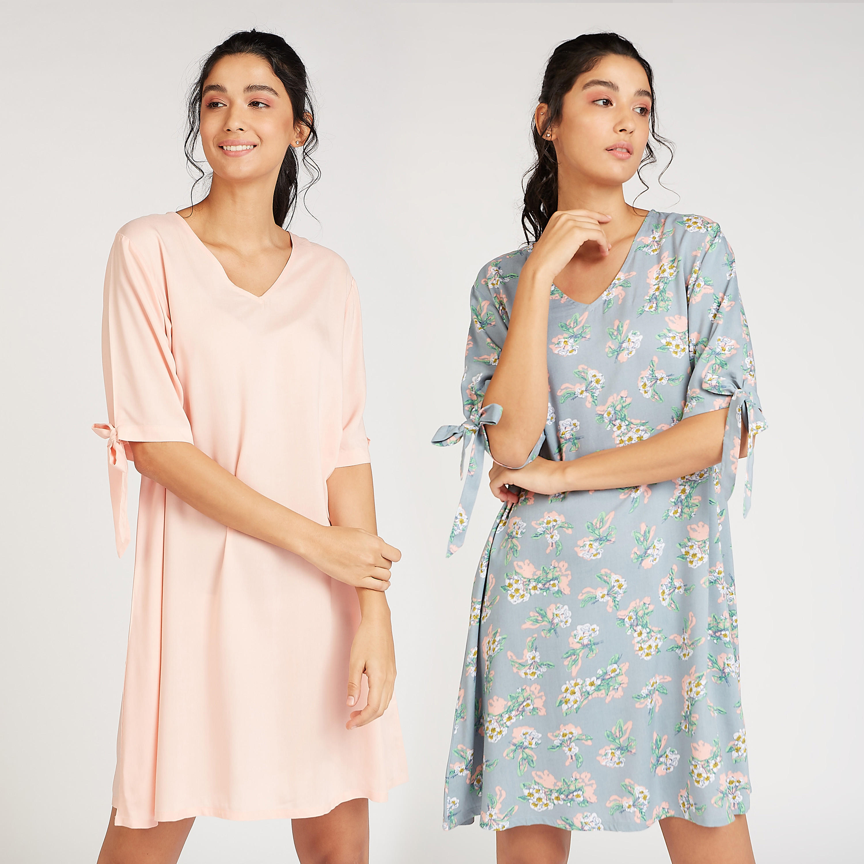 طقم مستدام فساتين نوم بطبعات وأكمام قصيرة - قطعتين-women-clothing-nightwear-nighties-image-1