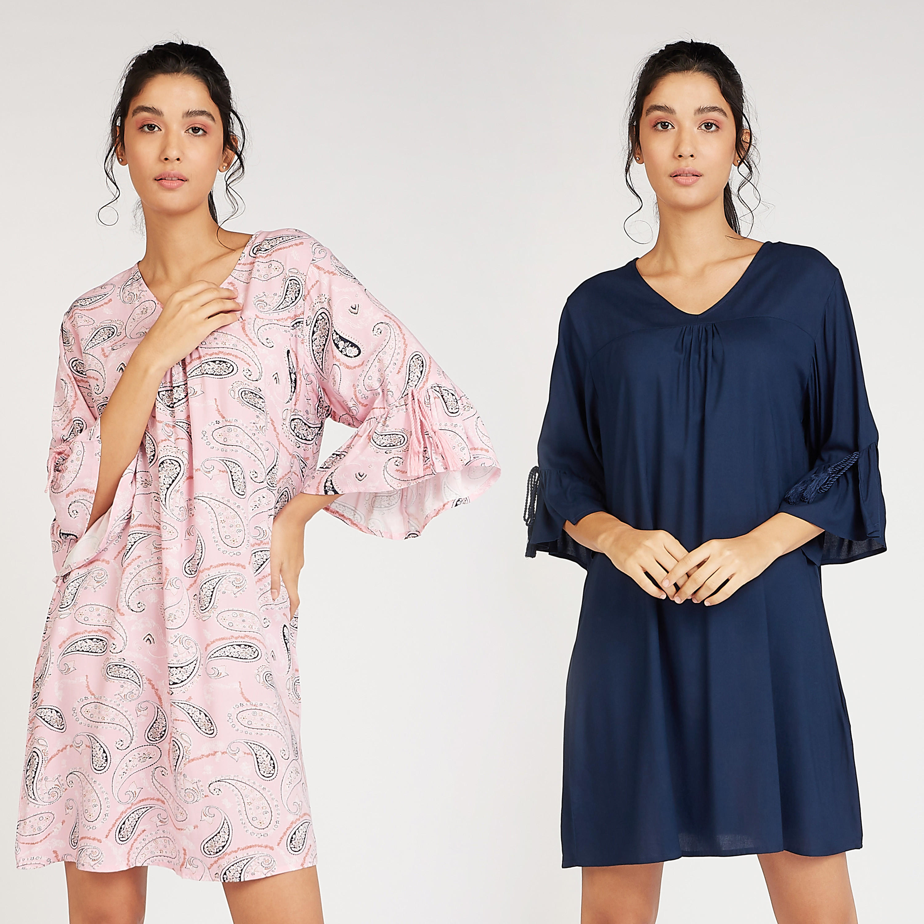 طقم فساتين نوم مستدامة متنوّعة بأكمام واسعة - قطعتين-women-clothing-nightwear-nighties-image-1
