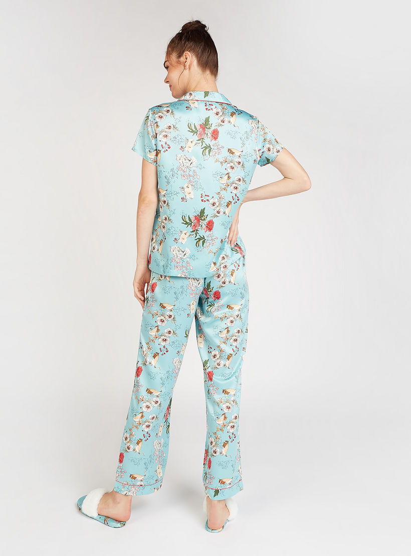 طقم بنطلون بيجاما طويل وقميص نوم بأكمام قصيرة وطبعات أزهار-women-clothing-nightwear-pyjamas-longsets-image-2