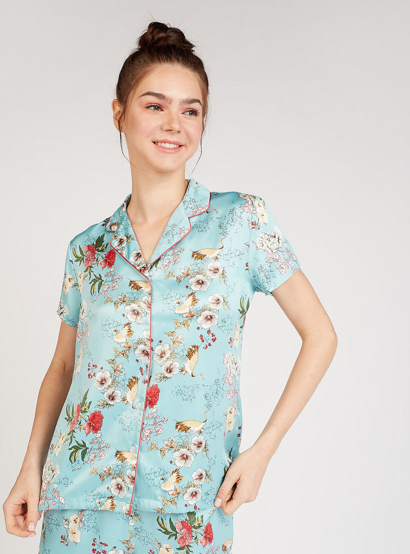 طقم بنطلون بيجاما طويل وقميص نوم بأكمام قصيرة وطبعات أزهار-women-clothing-nightwear-pyjamas-longsets-image-3