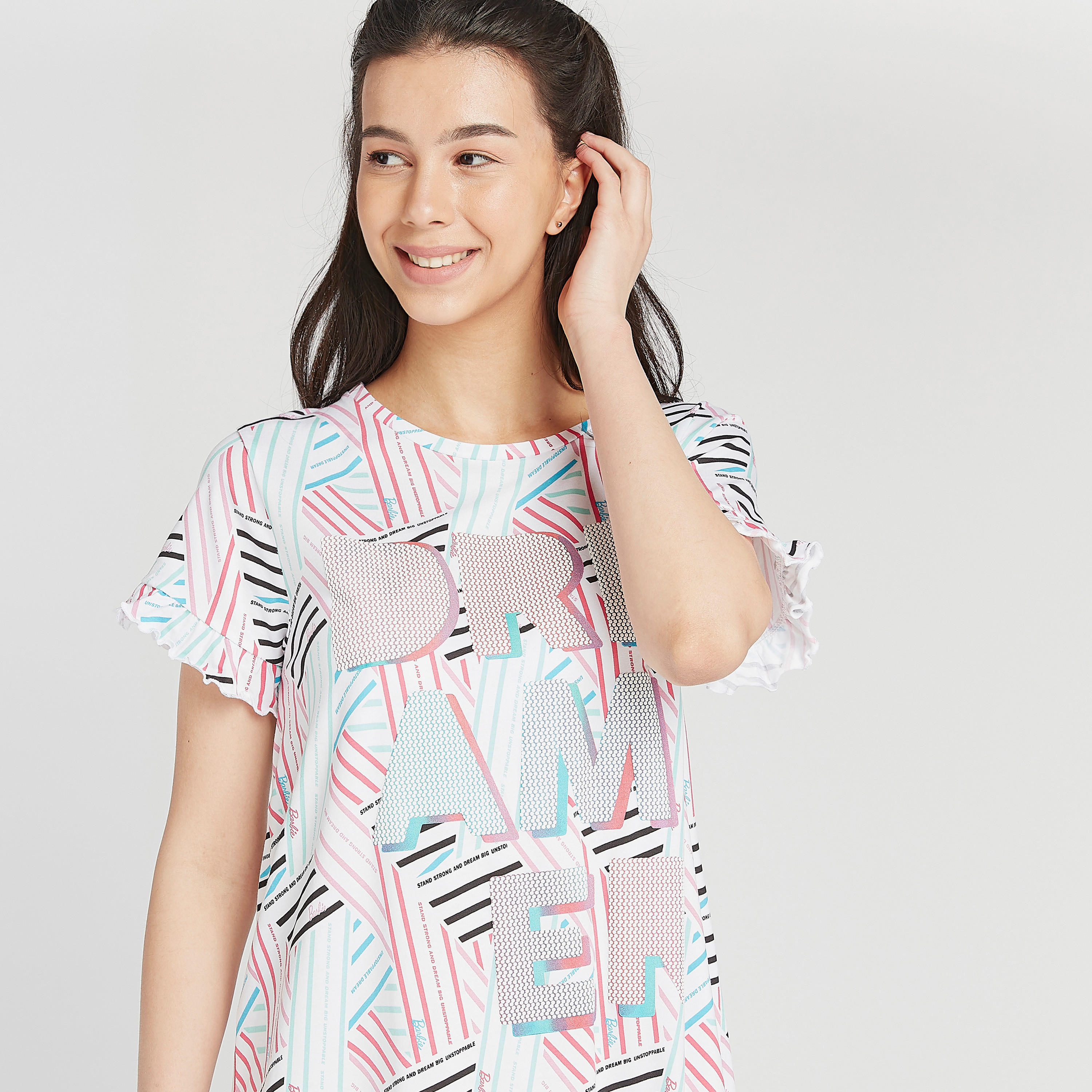 قميص نوم  مستدام بياقة ضيقة وأكمام قصيرة وطبعات-women-clothing-nightwear-nighties-image-3