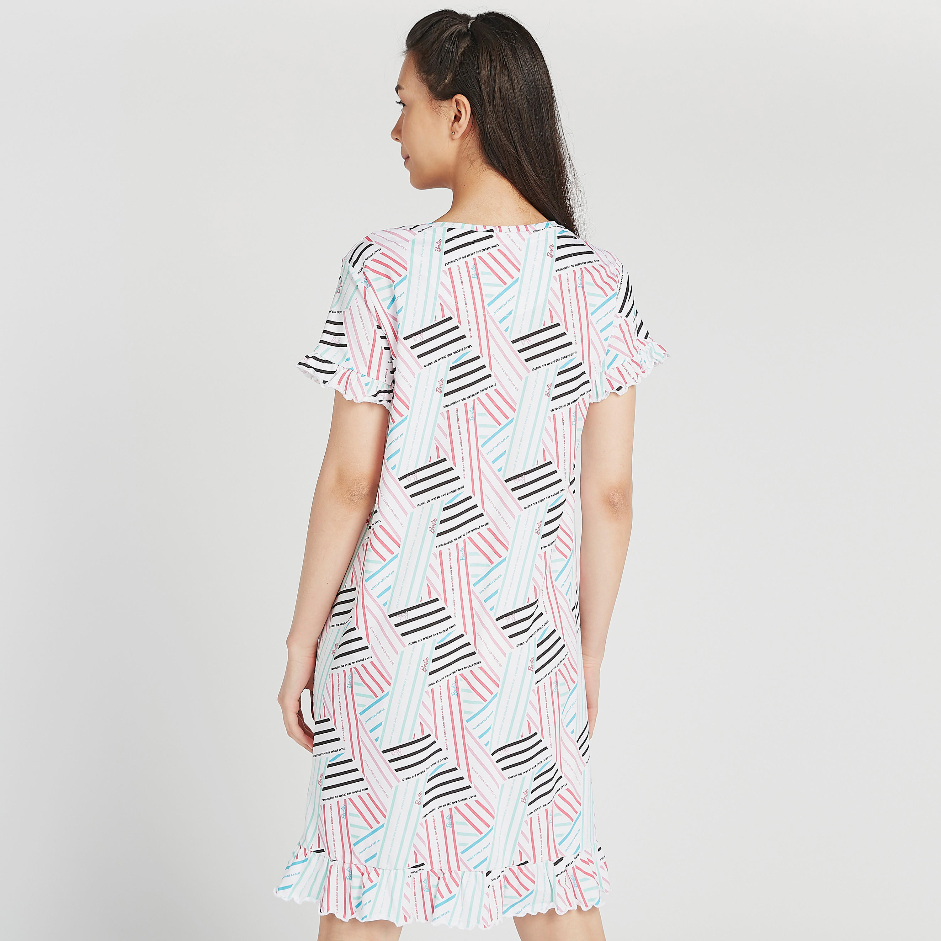 قميص نوم  مستدام بياقة ضيقة وأكمام قصيرة وطبعات-women-clothing-nightwear-nighties-image-4