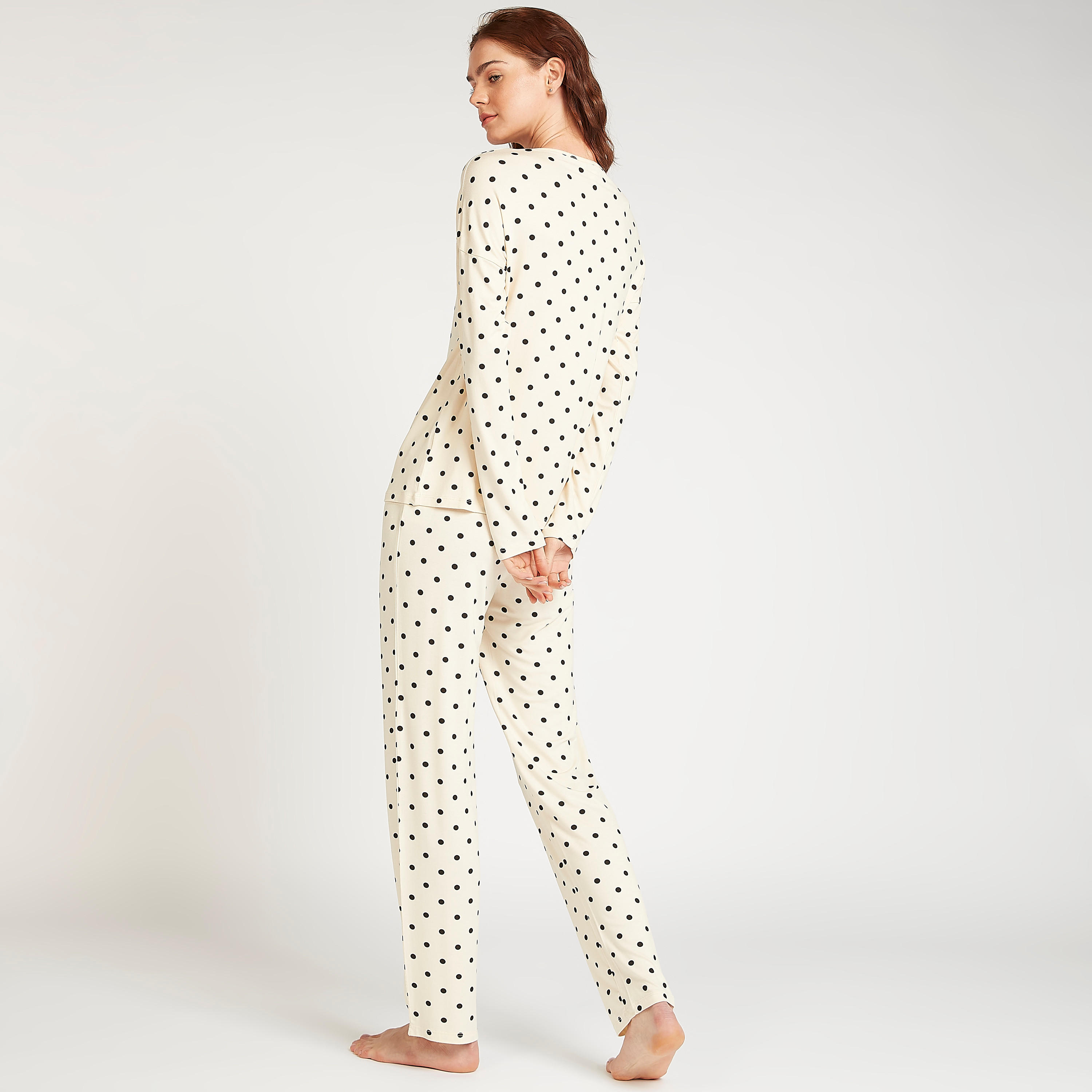 Polka Dot Print Crew Neck Top with Full Length Pyjama Set-women-clothing-nightwear-pyjamas-longsets-image-4
