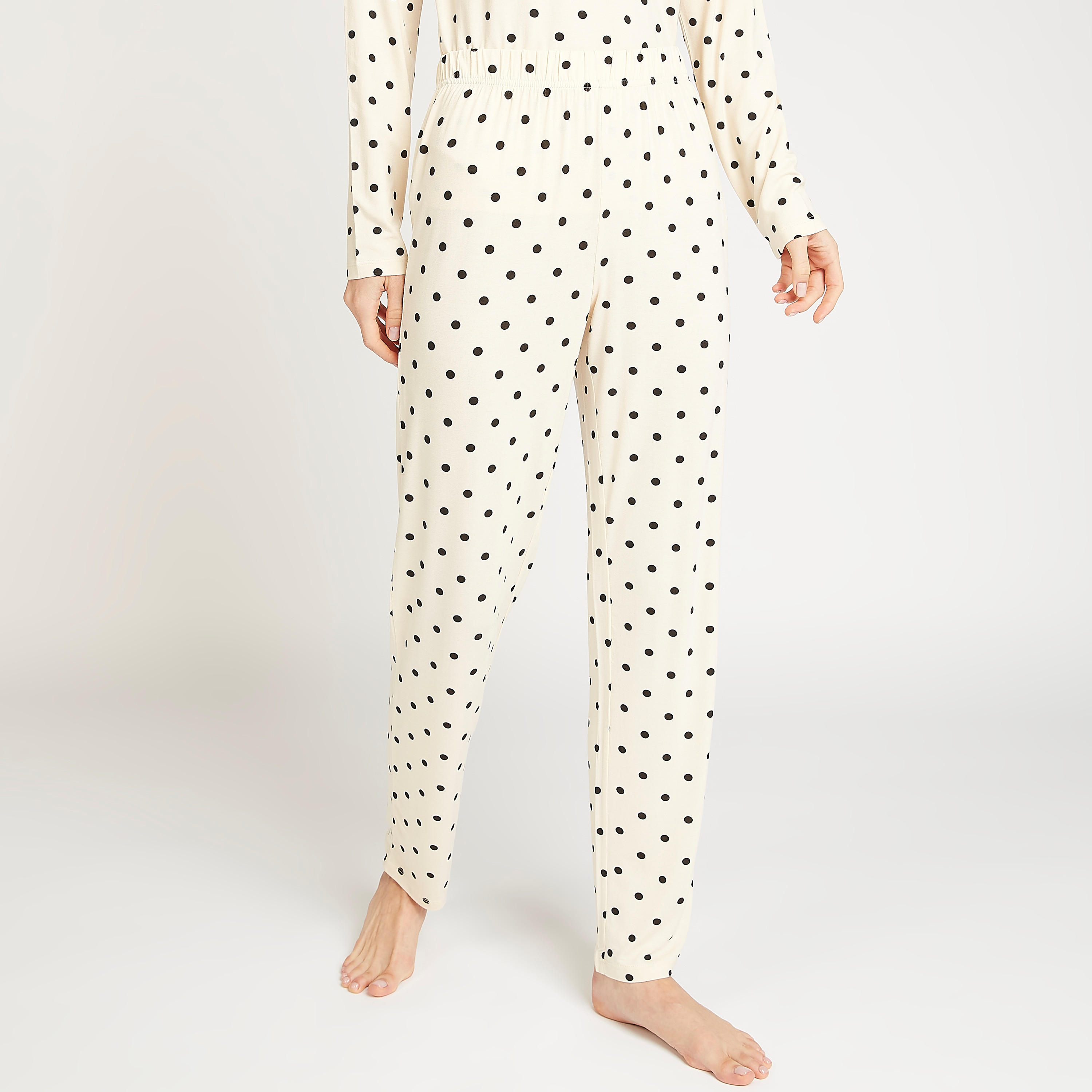 Polka Dot Print Crew Neck Top with Full Length Pyjama Set-women-clothing-nightwear-pyjamas-longsets-image-5