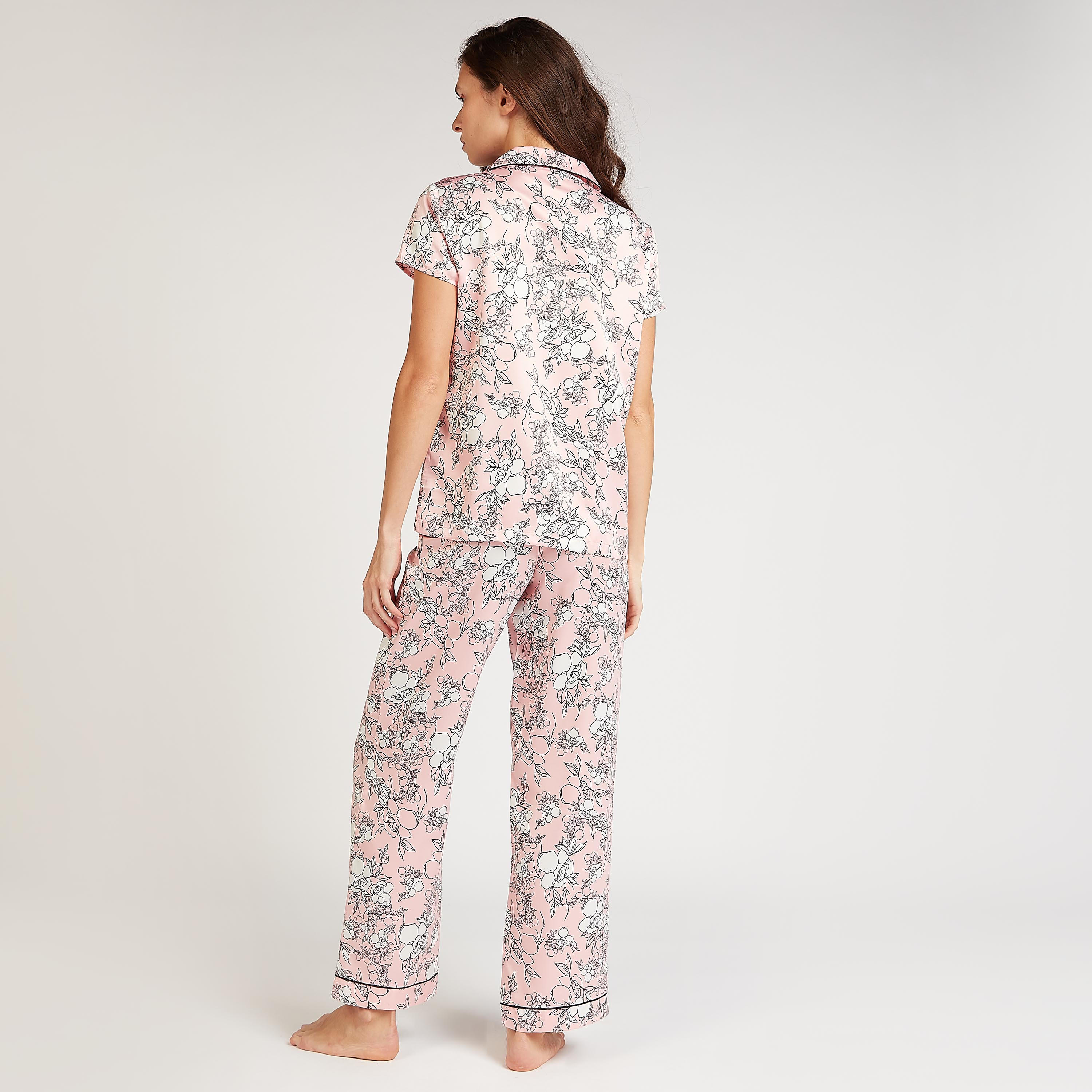 طقم بنطلون بيجاما طويل وقميص نوم بأكمام قصيرة وطبعات أزهار-women-clothing-nightwear-pyjamas-longsets-image-3