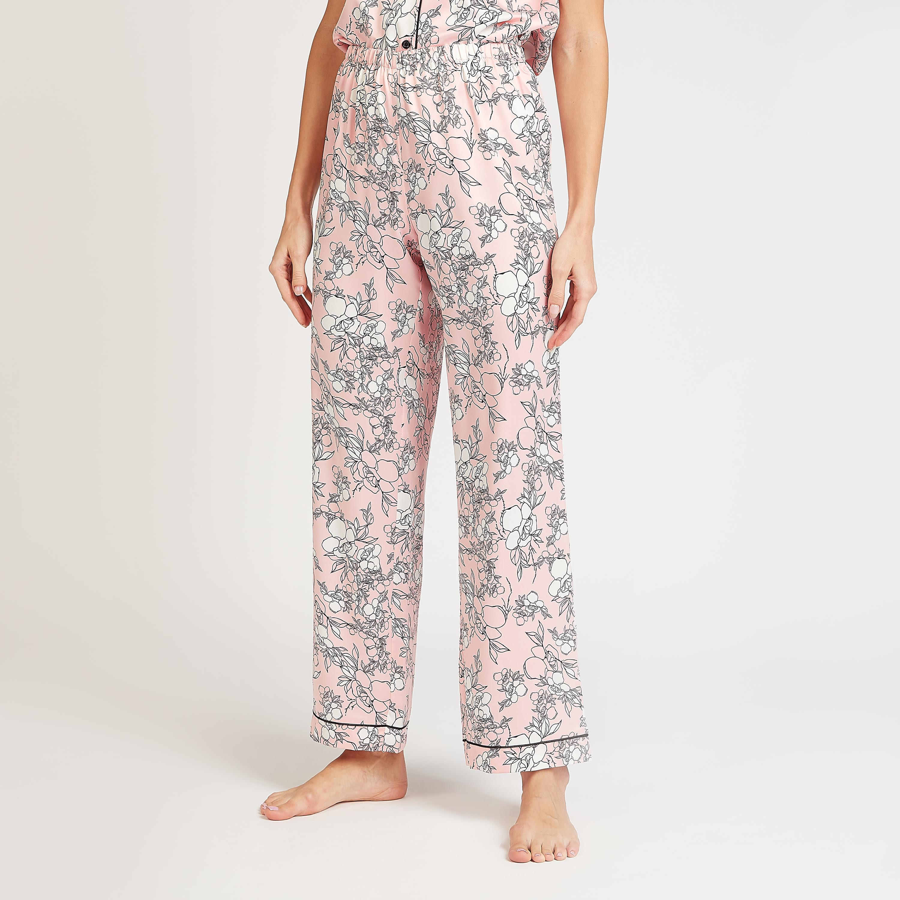 طقم بنطلون بيجاما طويل وقميص نوم بأكمام قصيرة وطبعات أزهار-women-clothing-nightwear-pyjamas-longsets-image-5