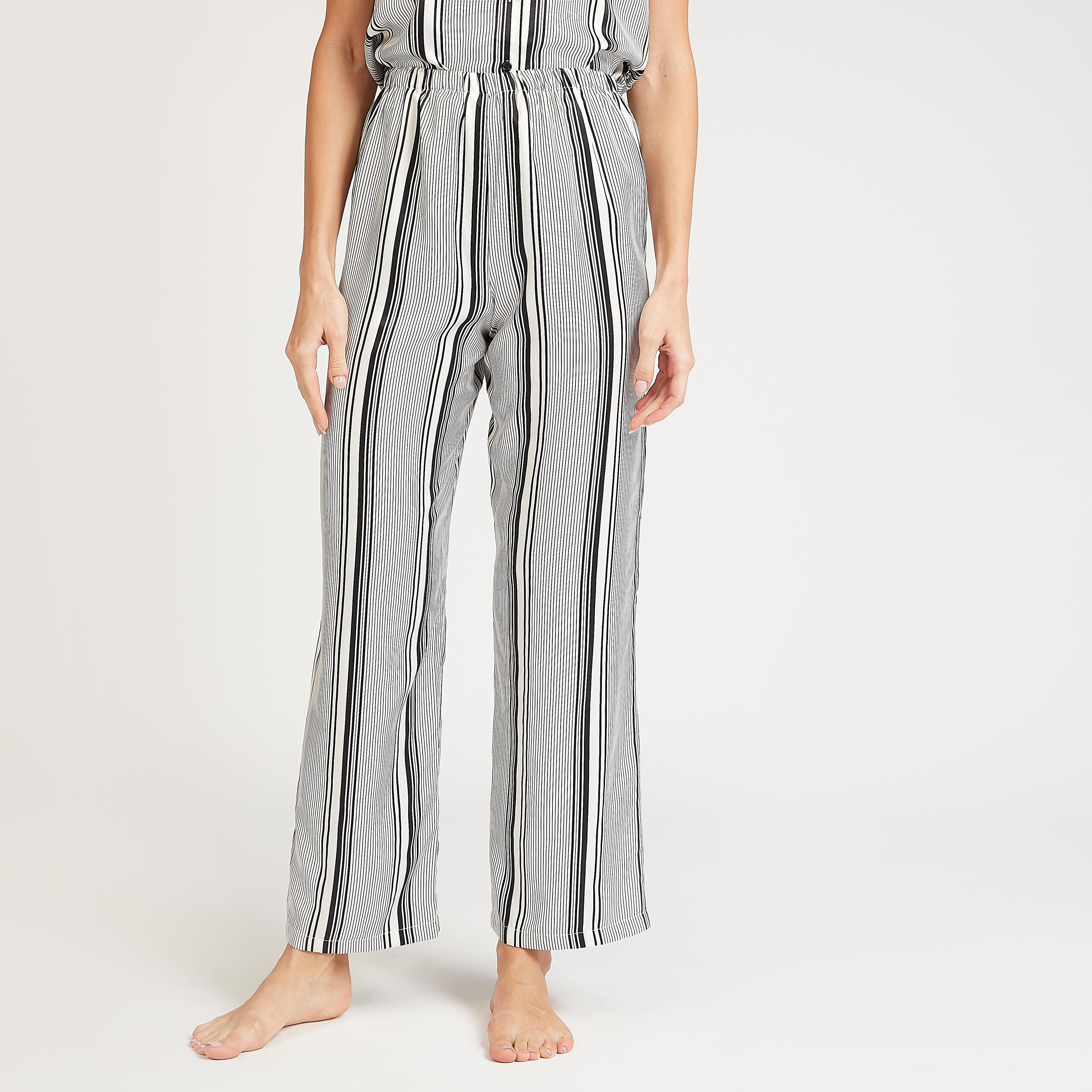 طقم بنطلون بيجاما طويل وقميص نوم مخطط بأكمام قصيرة-women-clothing-nightwear-pyjamas-longsets-image-5