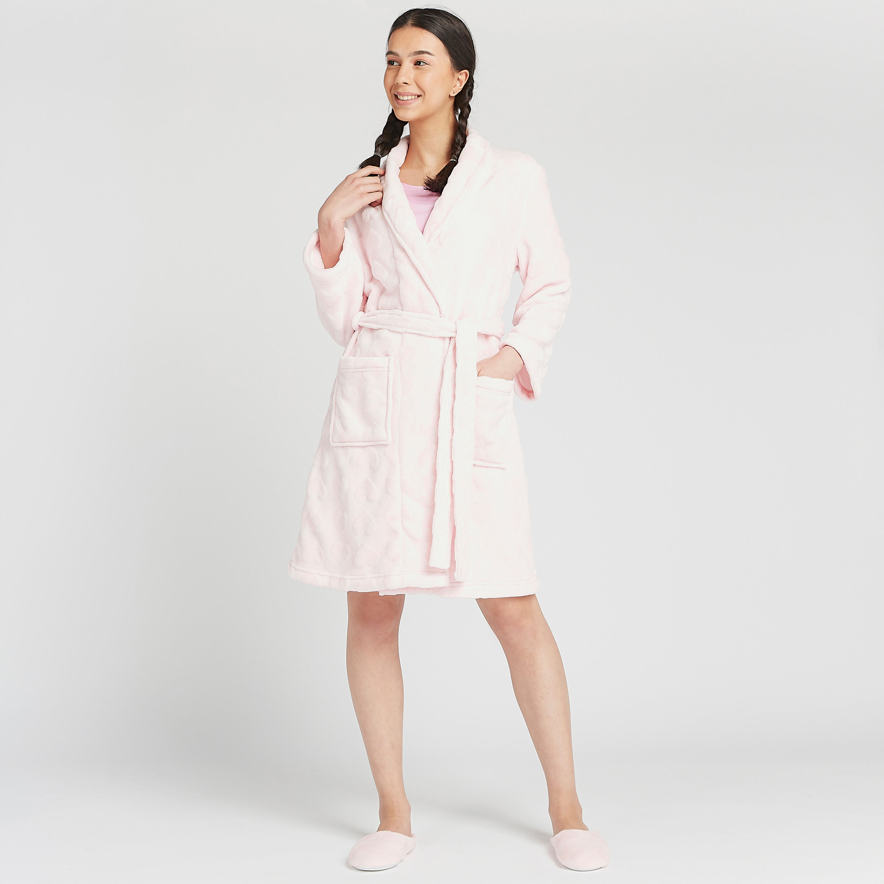 روب سادة بأكمام طويلة ورباط-women-clothing-nightwear-robes-image-4