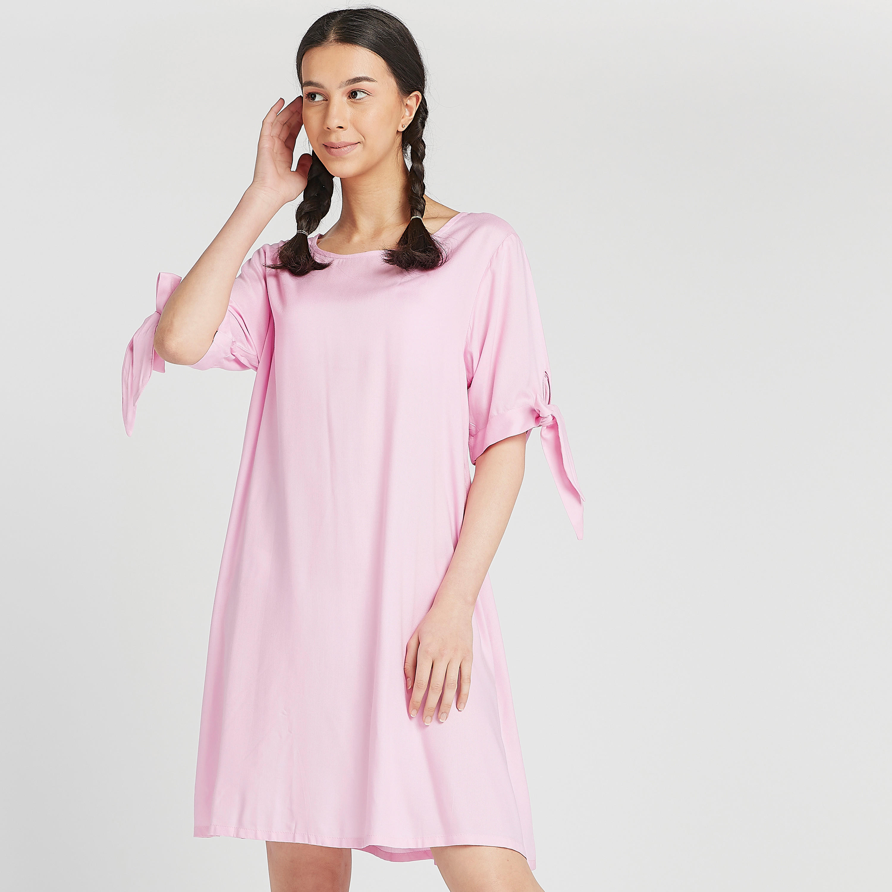 طقم فساتين نوم متنوّعة بياقة مستديرة وأكمام بتفاصيل عقدة - قطعتين-women-clothing-nightwear-nighties-image-3