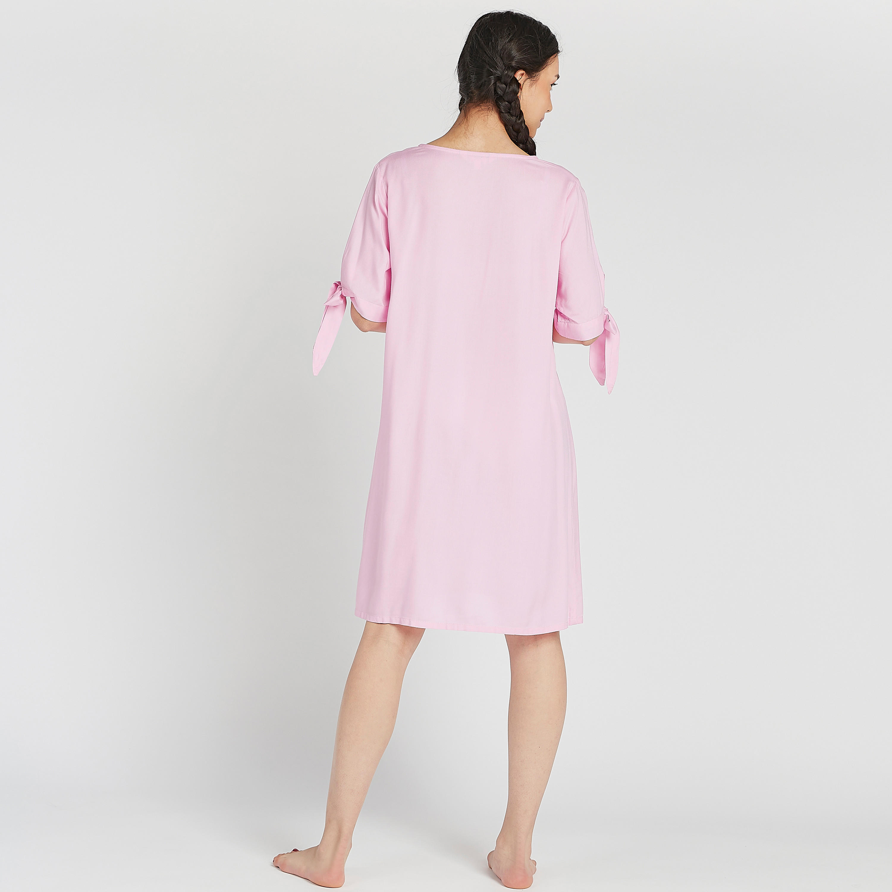 طقم فساتين نوم متنوّعة بياقة مستديرة وأكمام بتفاصيل عقدة - قطعتين-women-clothing-nightwear-nighties-image-5